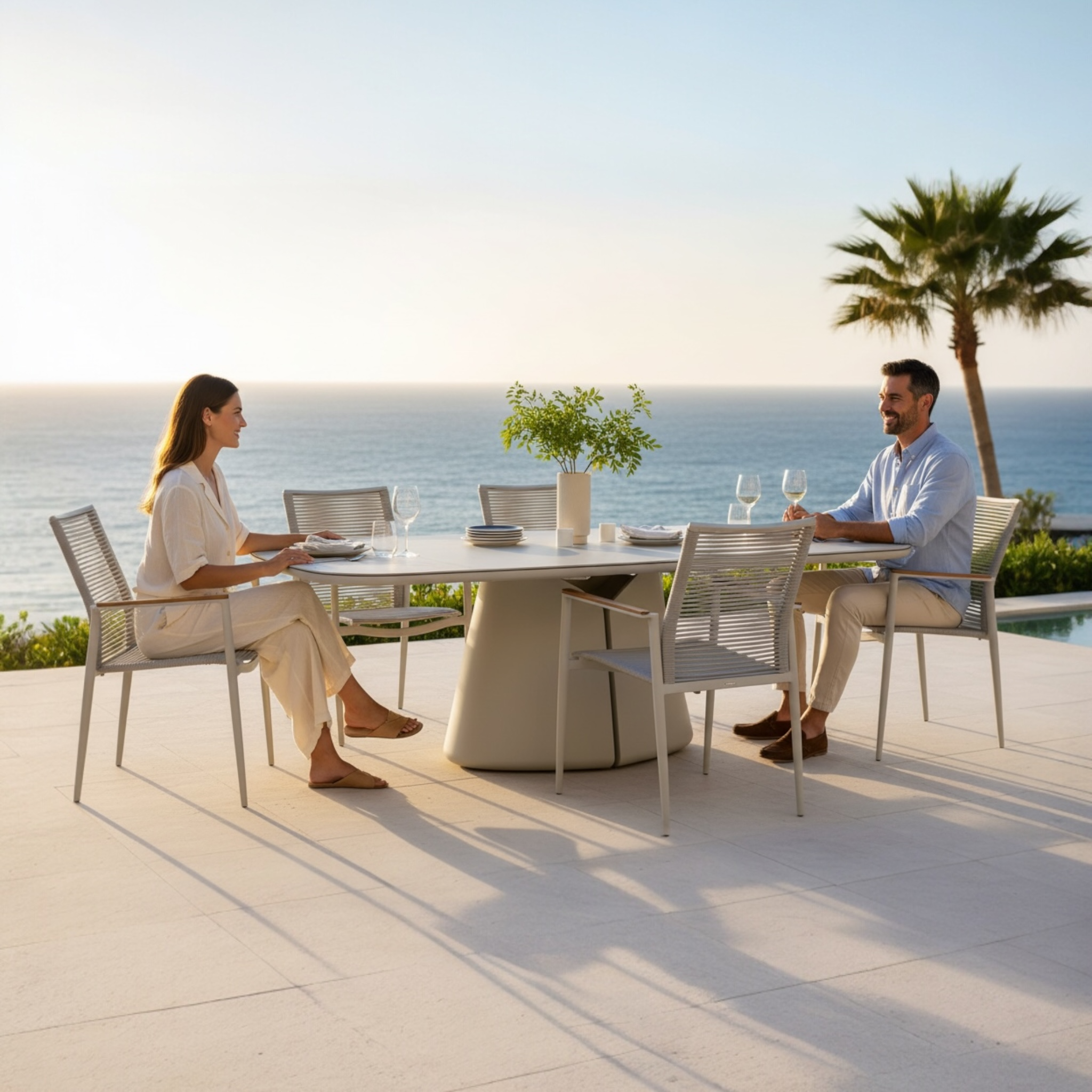 Table repas de jardin luxe en aluminium - avec plateau en céramique VÉNUS