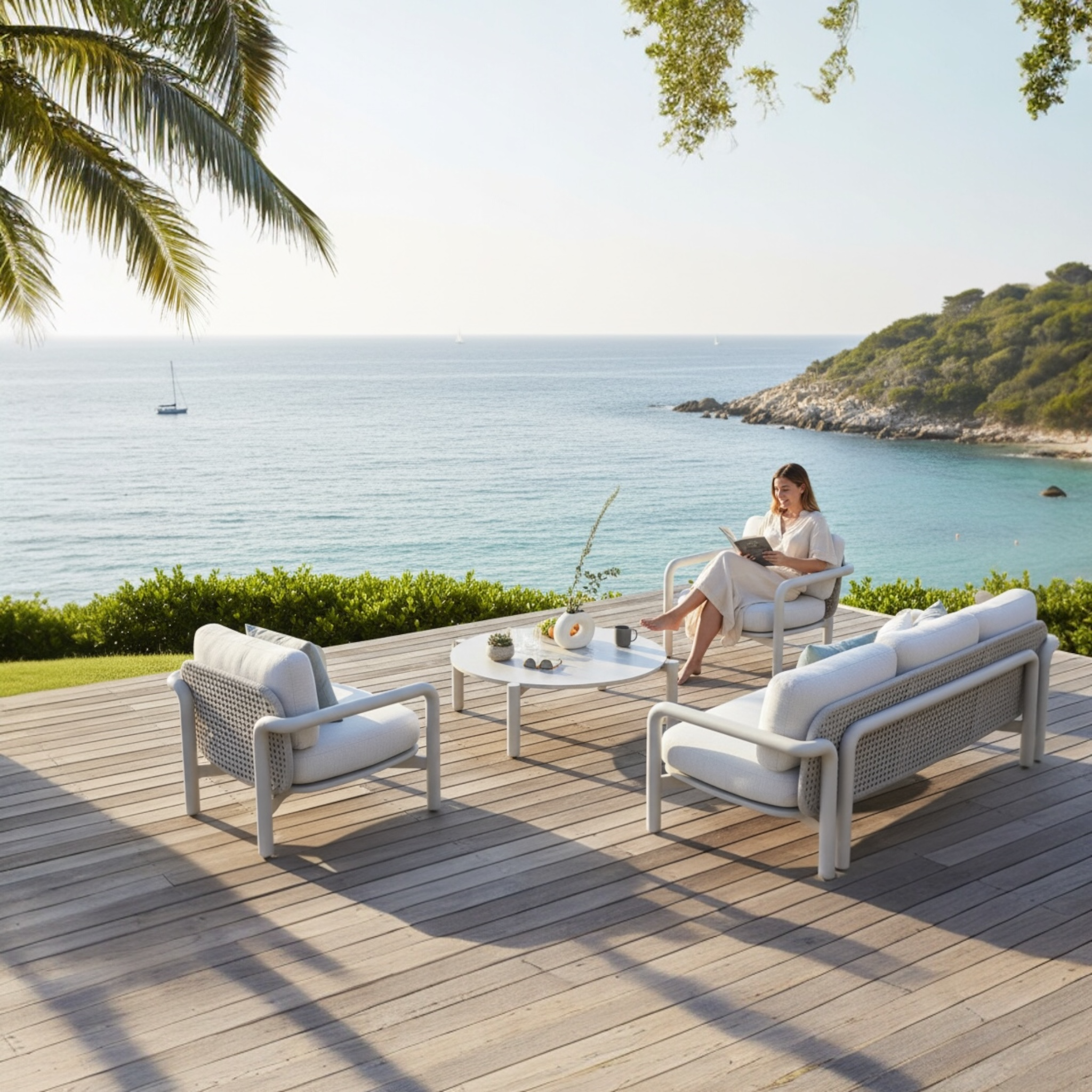 Ensemble de jardin design en aluminium et corde tressée - AMAIA