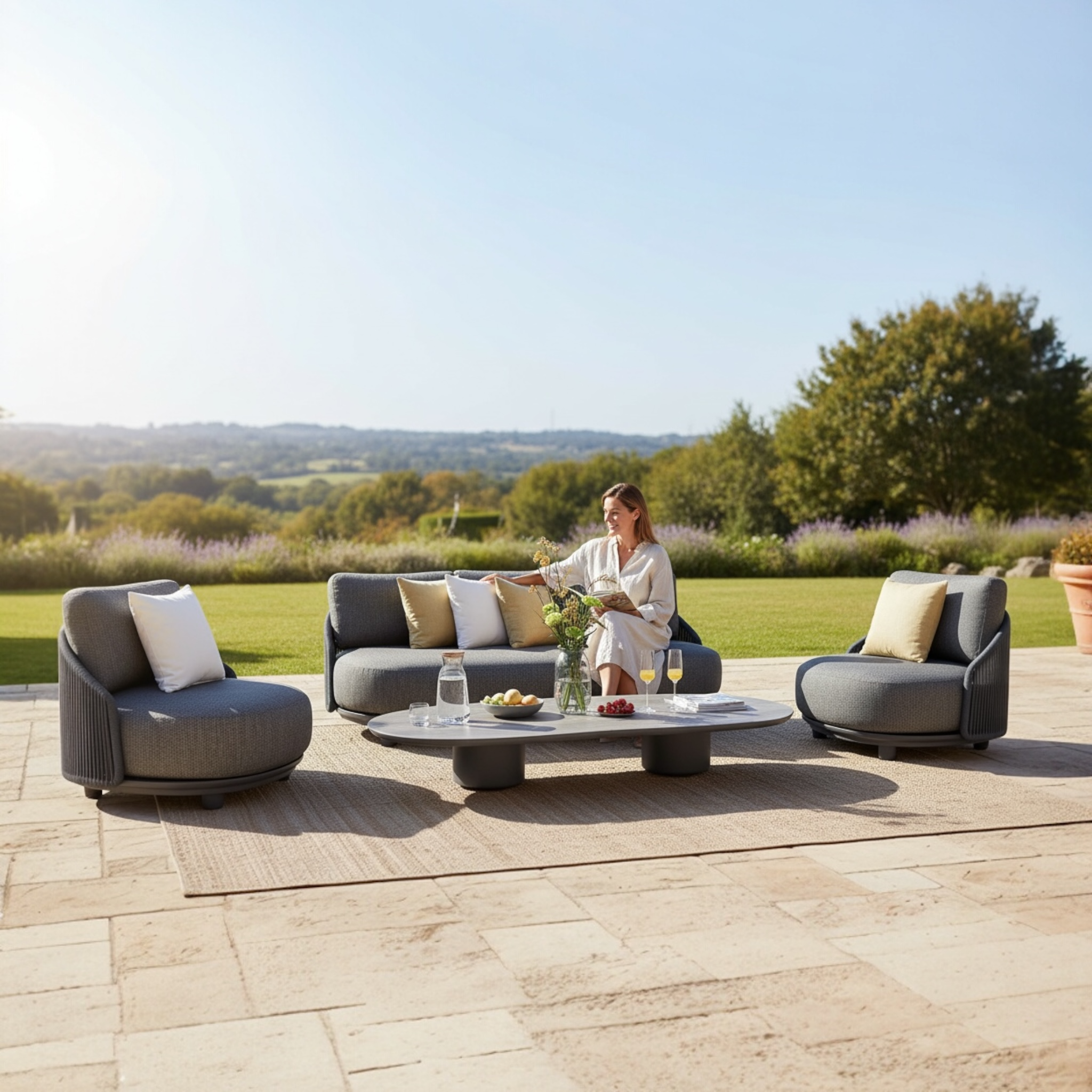 Salon de jardin design d'extérieur en aluminium et corde - AURA NOIR