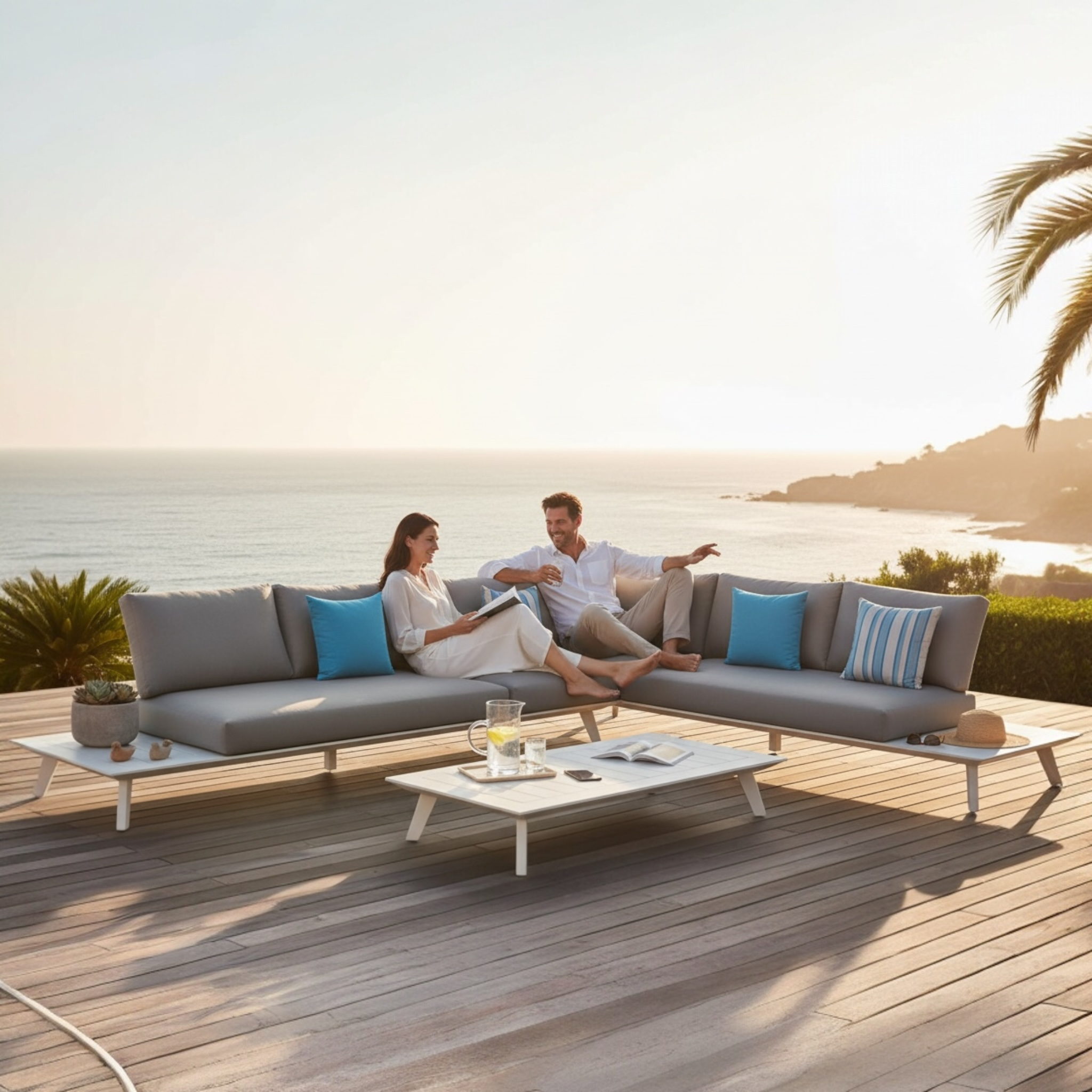 Grand canapé de jardin design en aluminium - TINY BLANC