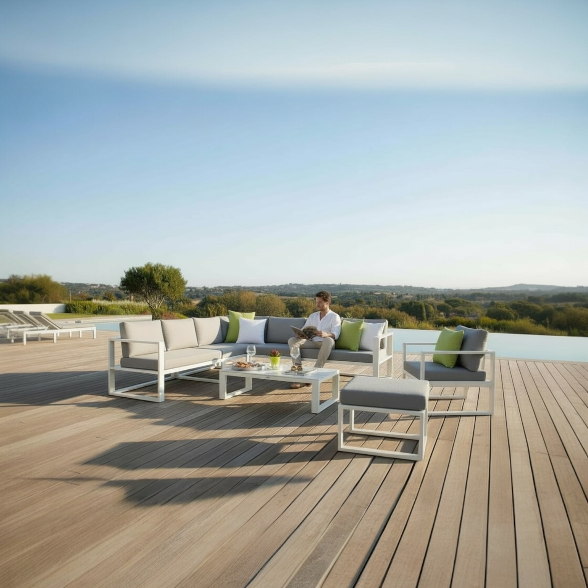 Grand canapé d'angle en aluminium haut de gamme 8 places - BELLY COOL