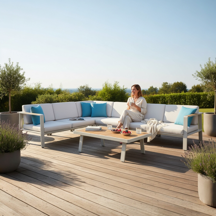 Salon de jardin d'angle en aluminium et en teck - NOFFY COSY
