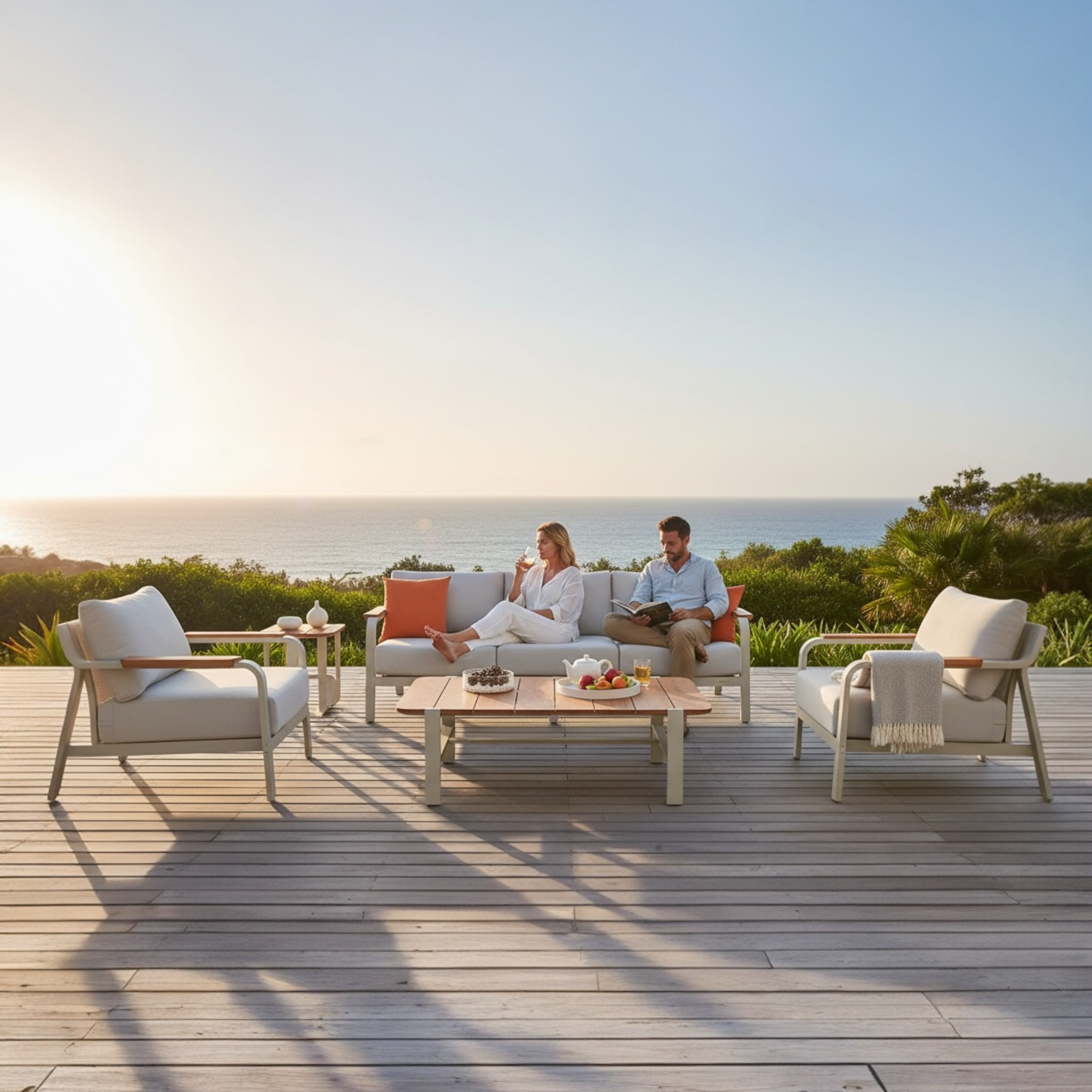 Salon de jardin en aluminium et en teck 5places - VISCOUNTI