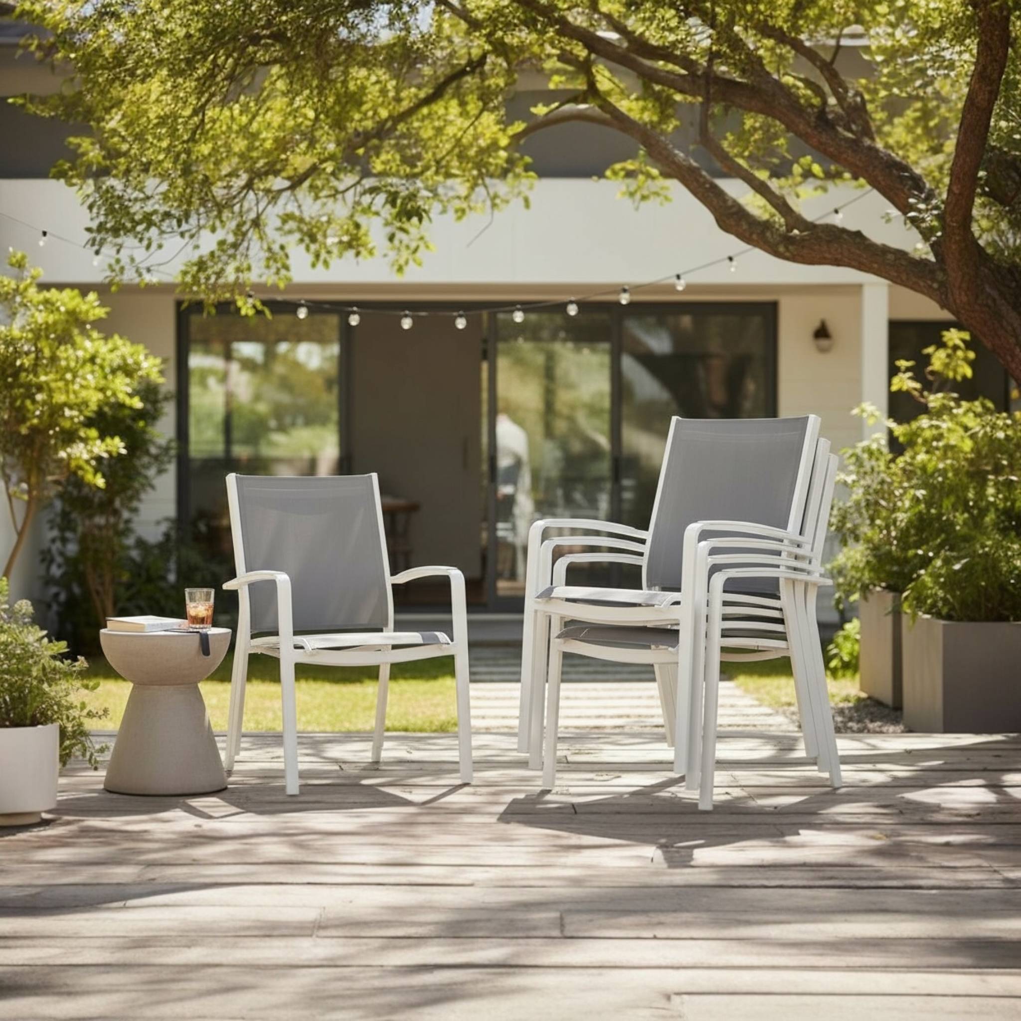 Fauteuil repas empilable en aluminium - NORY PLUS BLANC (lot de 6)