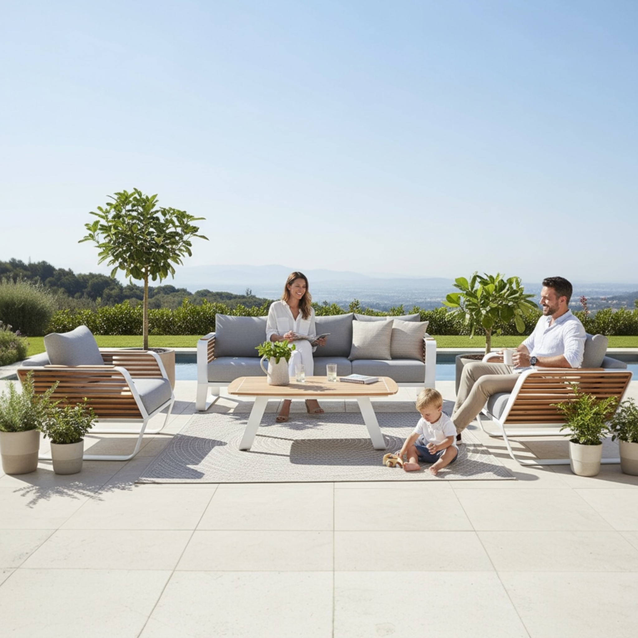 Salon de jardin haut de gamme aluminium et teck - AILY BIS