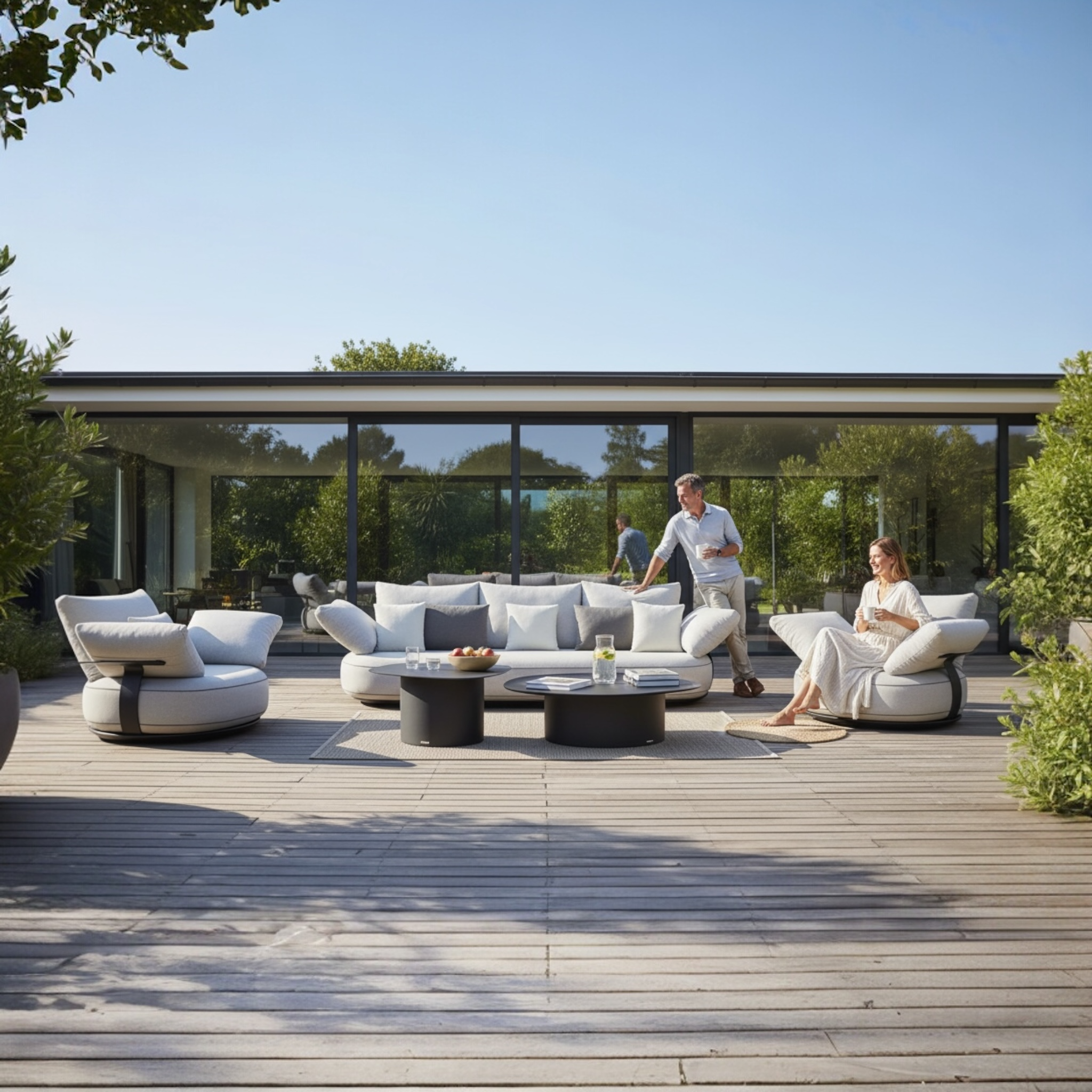 Canapé de jardin modulable luxe design en aluminium 5 places - ELYO GRIS
