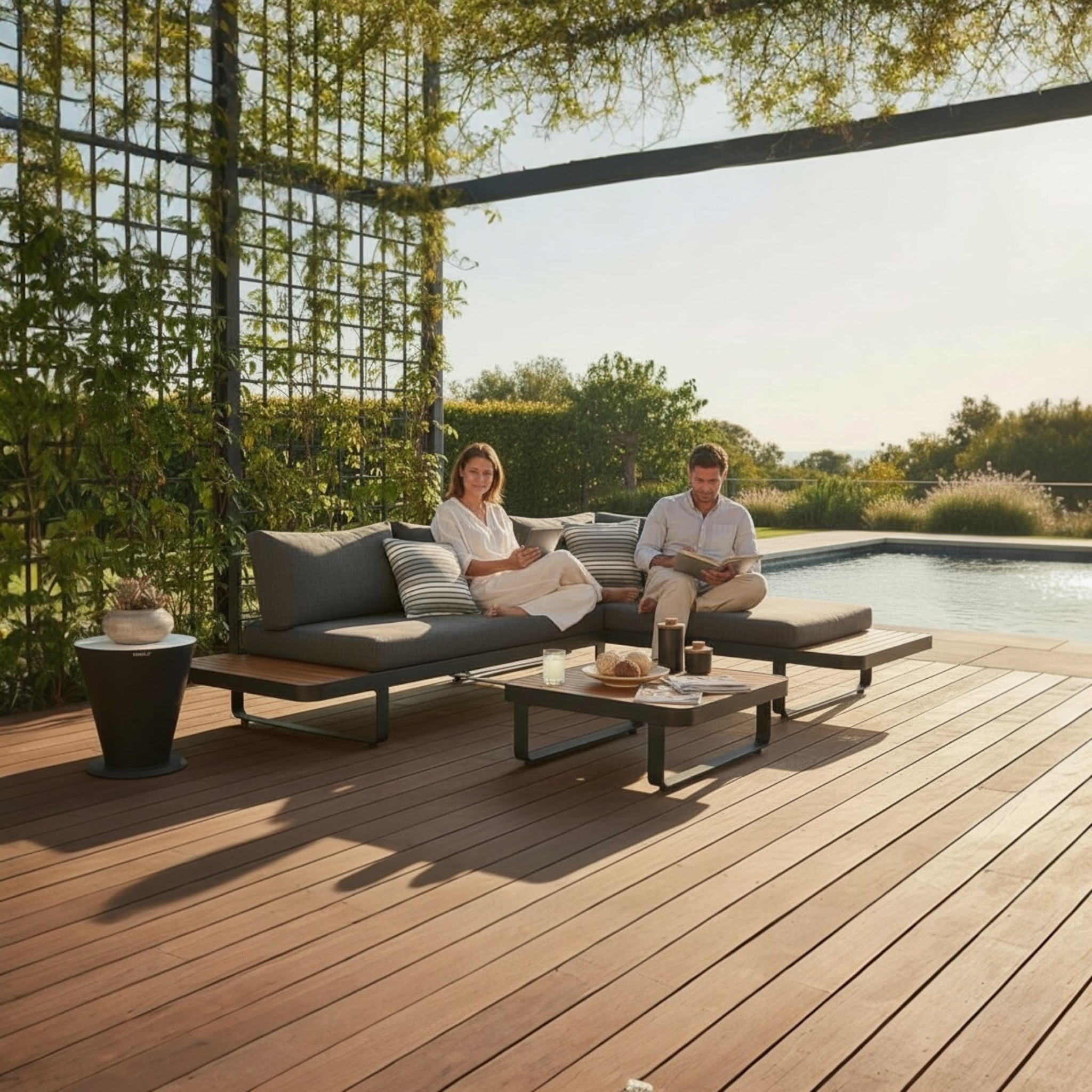 Salon de jardin d'angle aluminium et teck - CARIBBEAN
