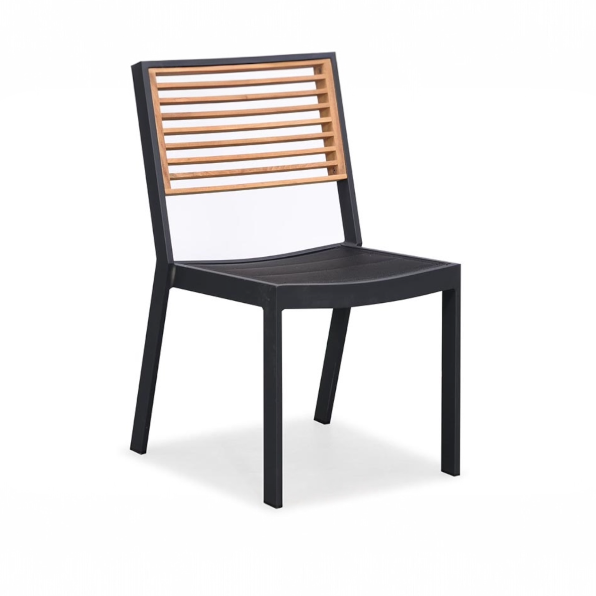 Chaise repas extérieur empilable en aluminium et teck - YORK NOIR