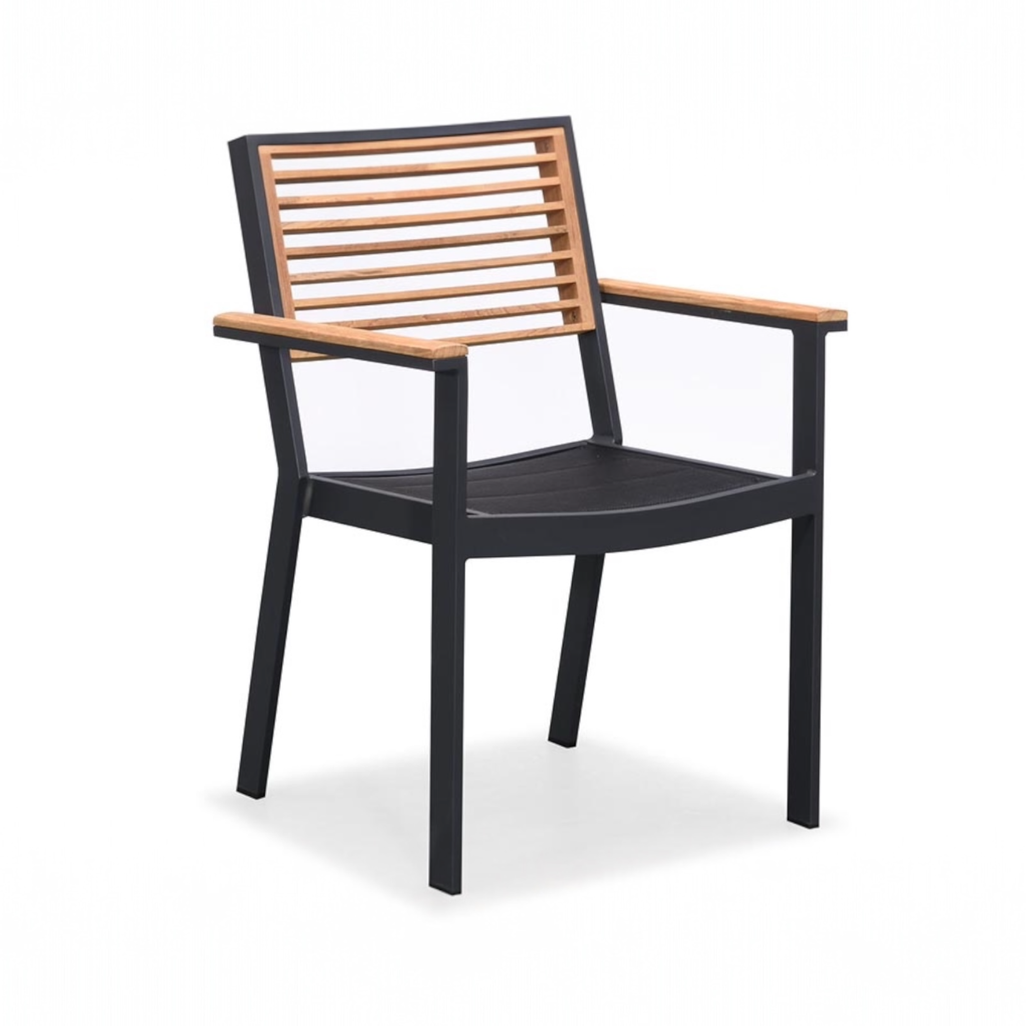 Fauteuil de repas extérieur aluminium et teck - YORK NOIR