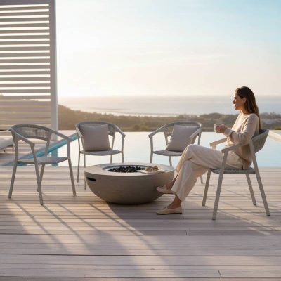 Fauteuil repas de jardin en aluminium et corde gris clair (lot de 2) - LARA