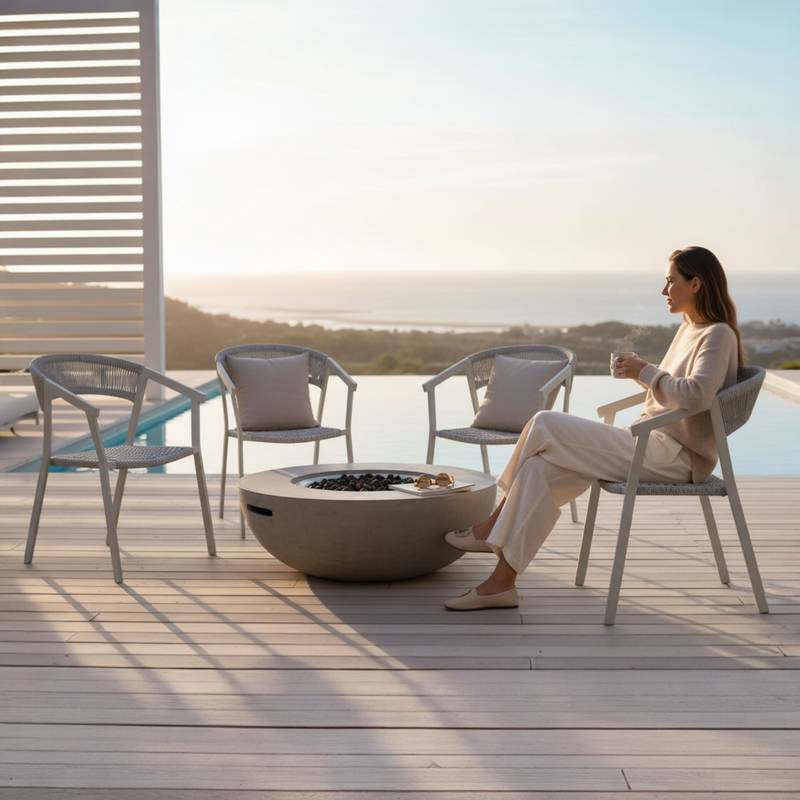Fauteuil repas de jardin en aluminium et corde gris clair (lot de 2) - LARA