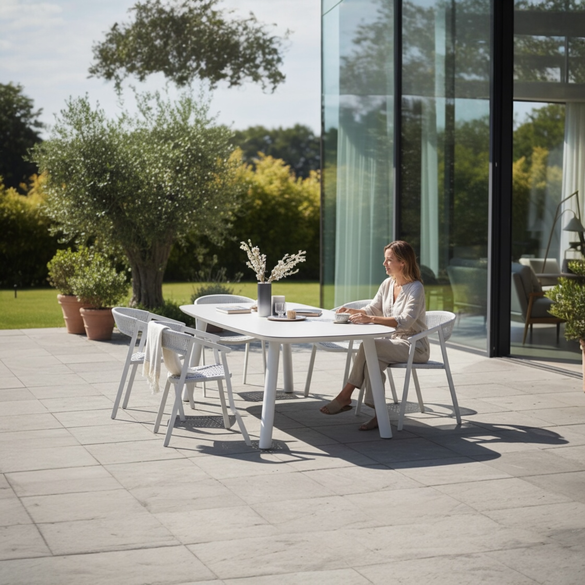 Table repas de jardin moderne en aluminium -  avec plateau en céramique - LARA