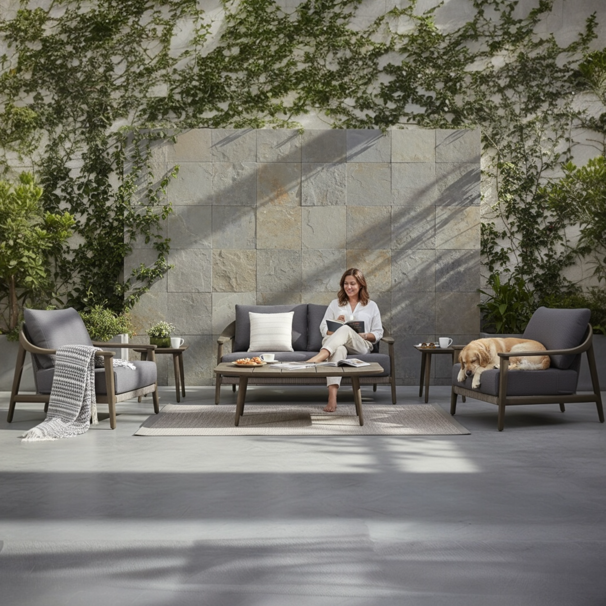 Mobilier de jardin de luxe design en teck massif 4 places  - COME