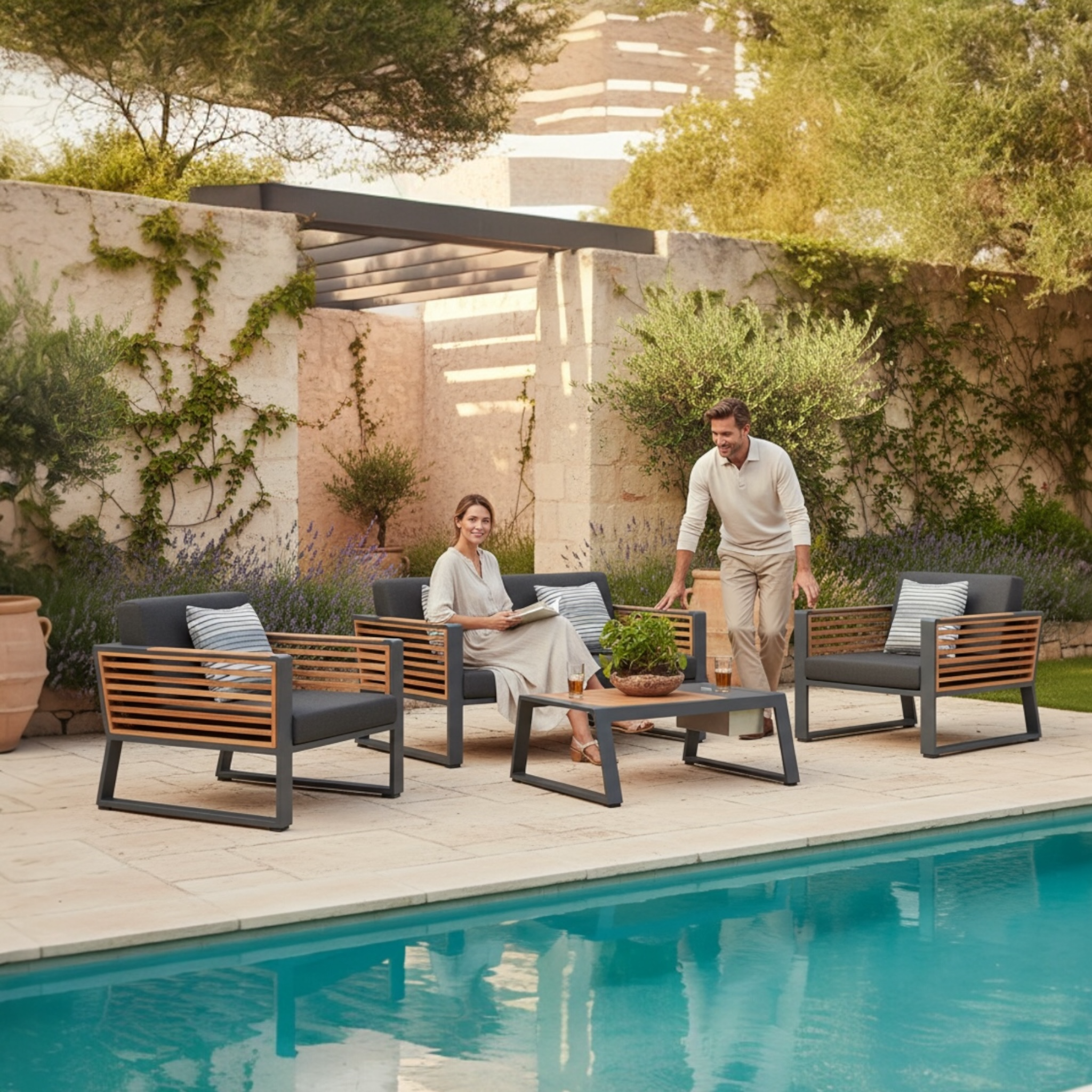 Salon de jardin en aluminium et en teck - COFY MINI