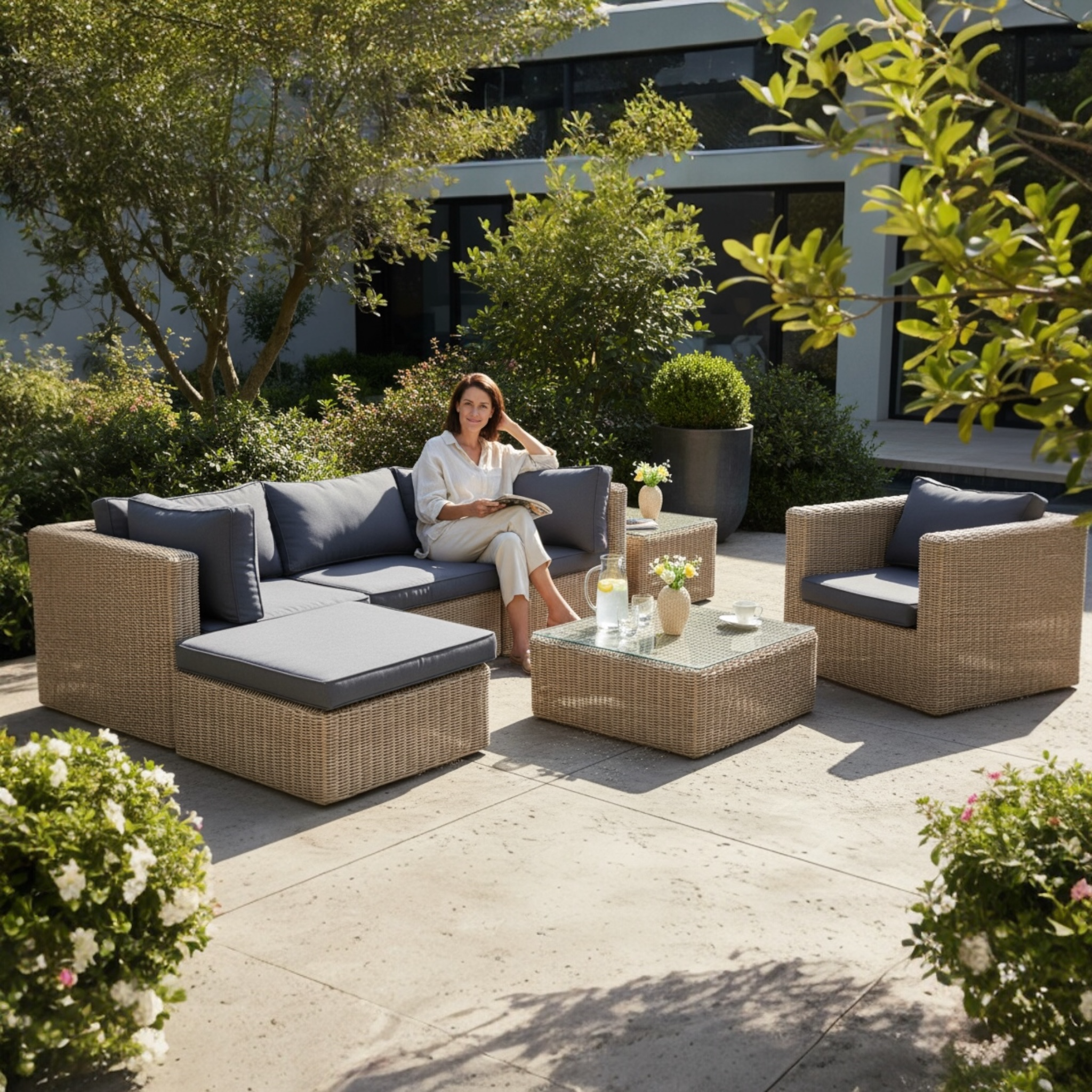 Salon de jardin modulable résine tressée ronde - LIBERTY COSY OSIER