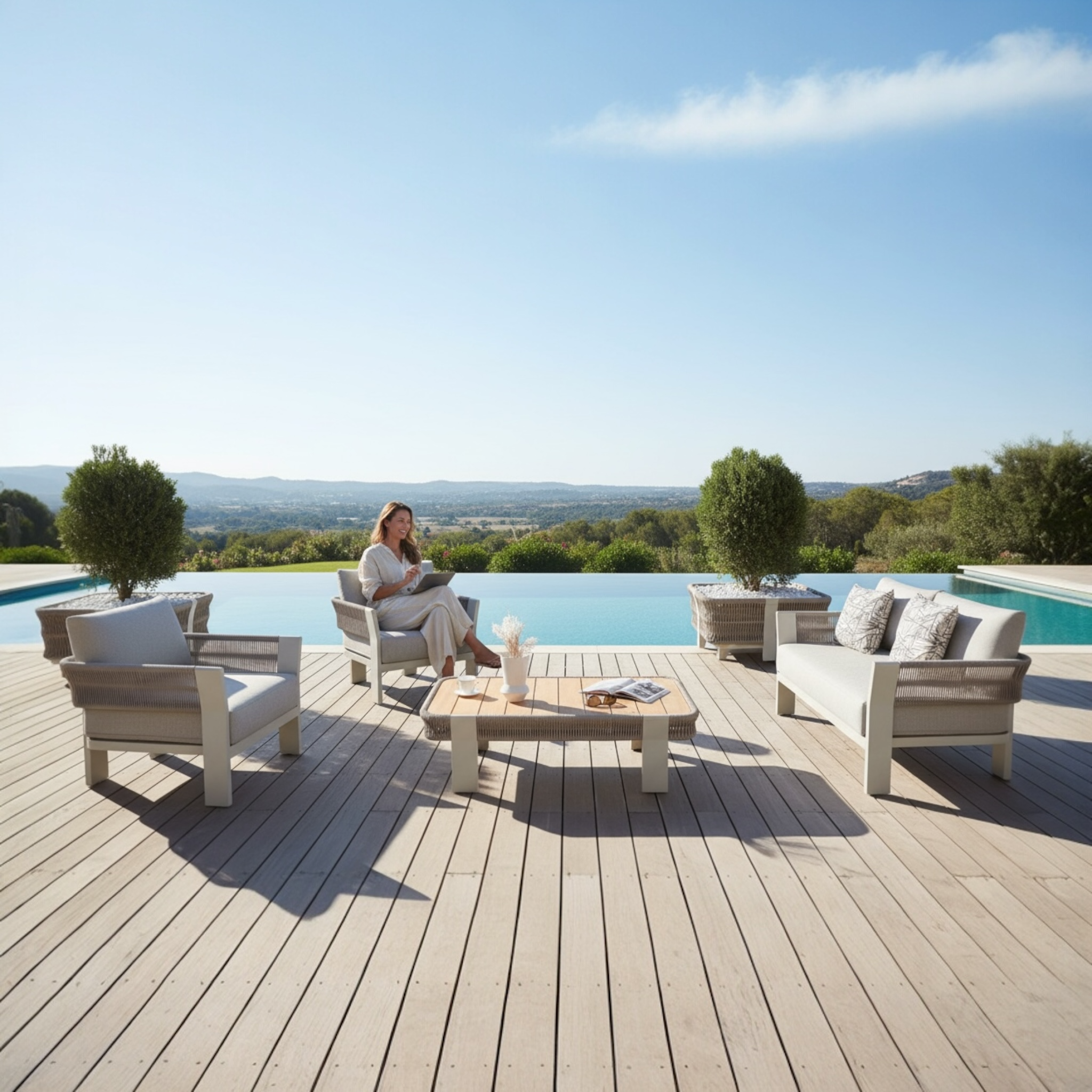 Canapé de jardin design en aluminium et corde 4places - OLBY