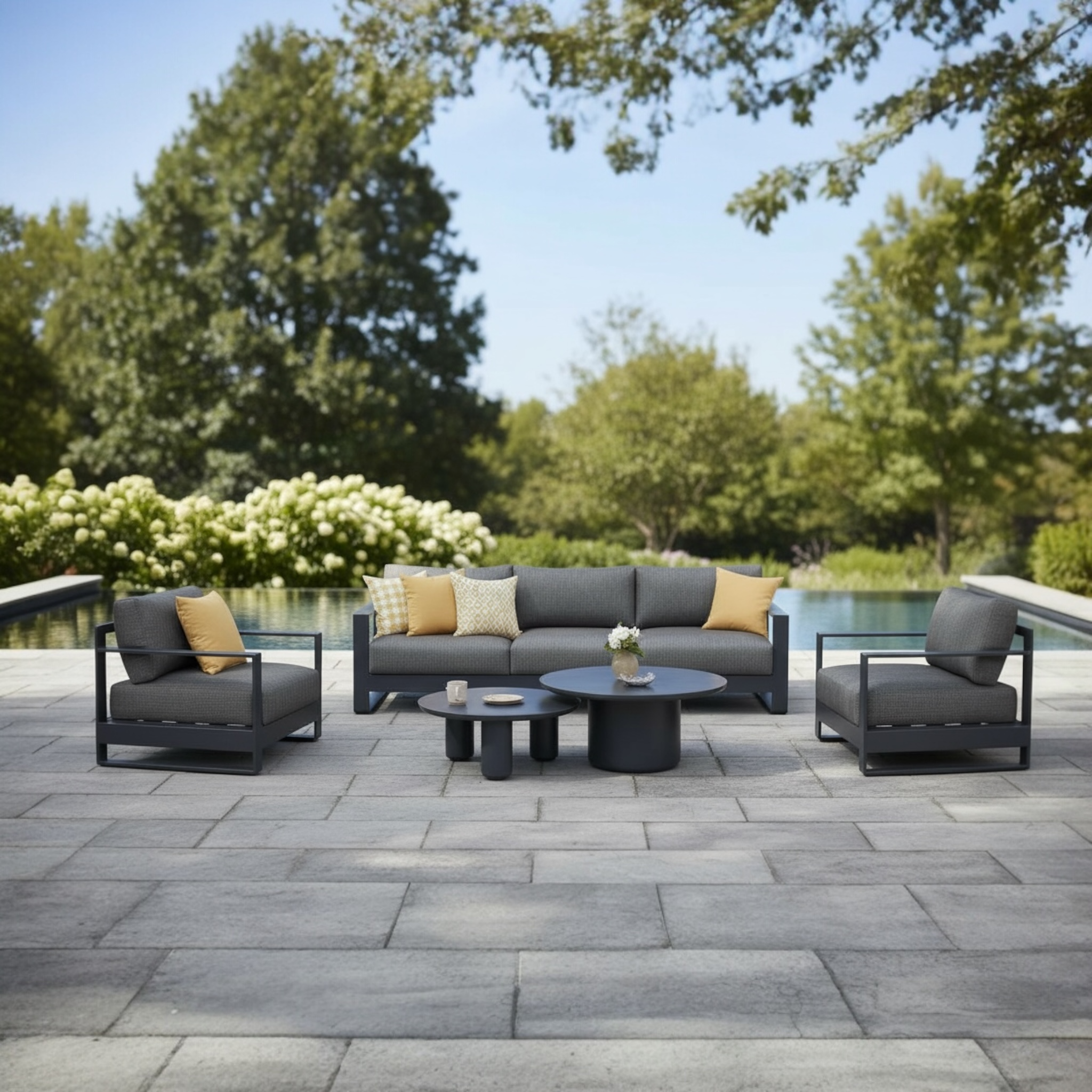 Salon  canapé de jardin design aluminium haut de gamme - IRIS BIS NOIR