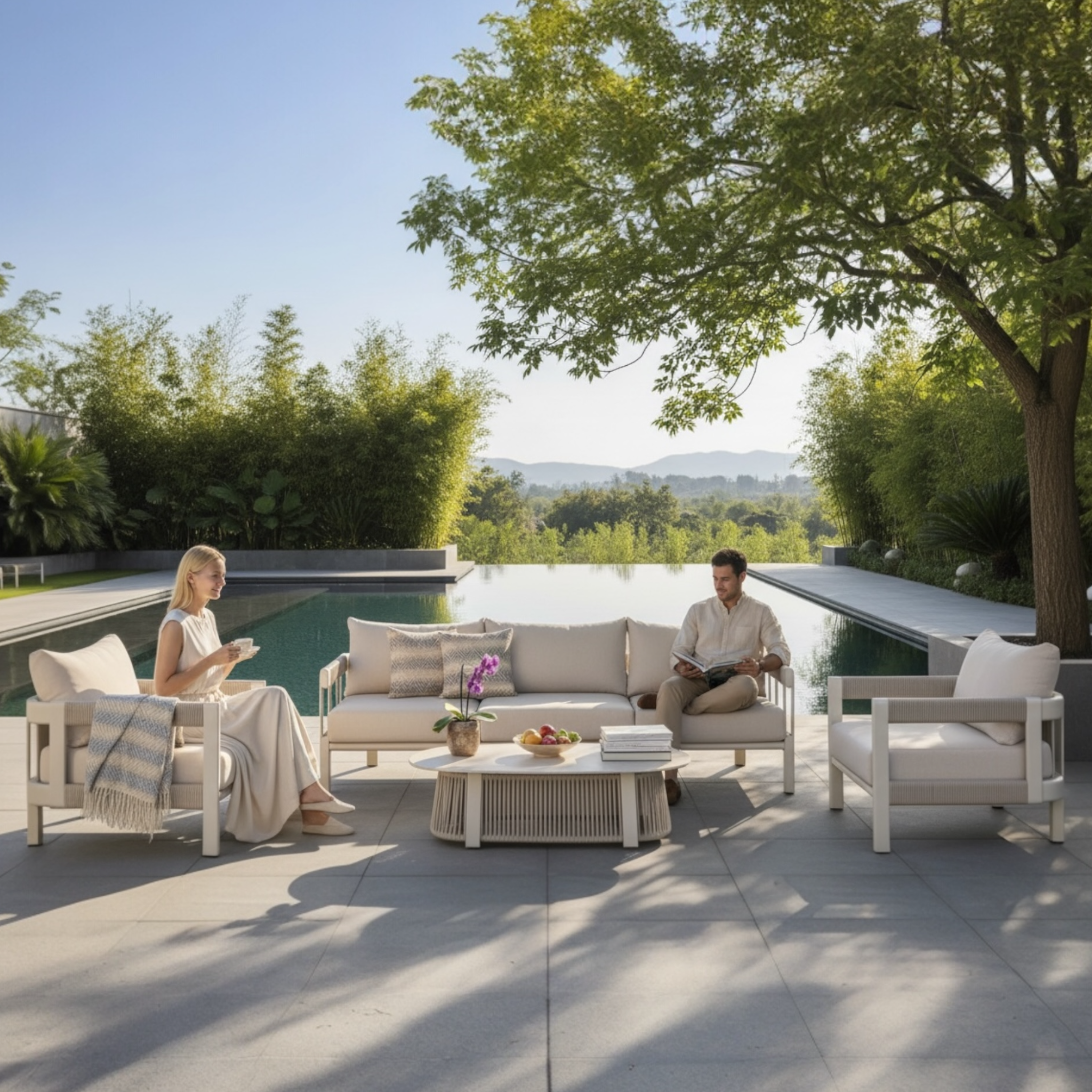 Salon de jardin design en aluminium et corde 5places - MILAN