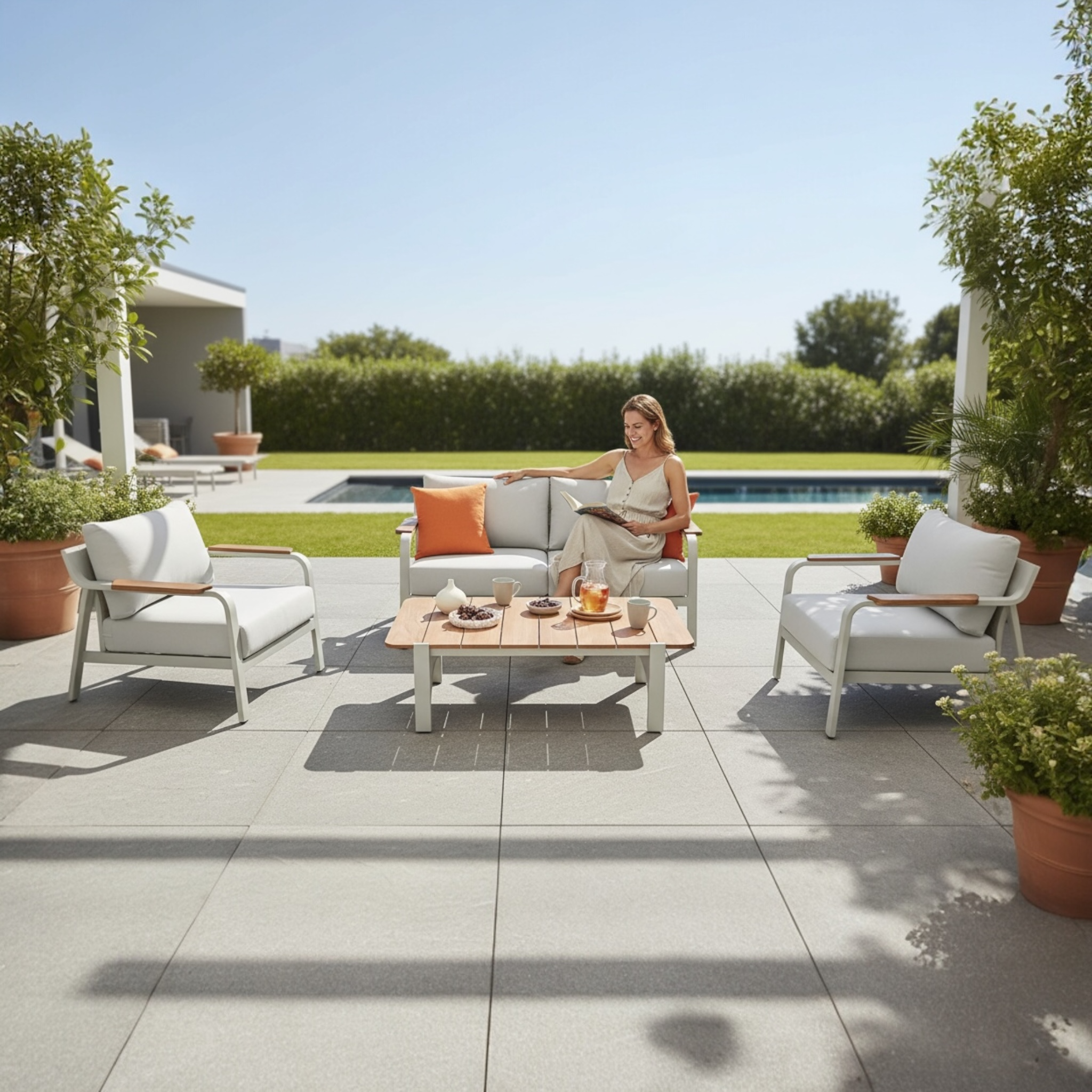 Salon de jardin en aluminium et en teck 4places - VISCOUNTI MINI
