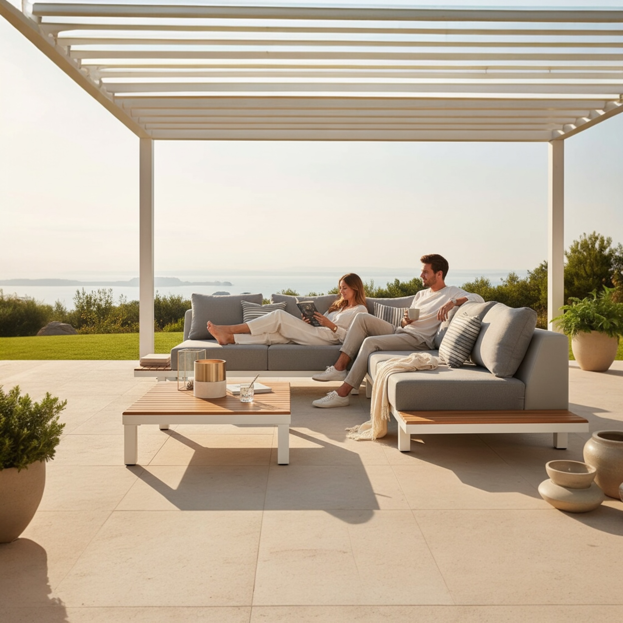 Salon de jardin en aluminium et en teck haut de gamme - ORSY