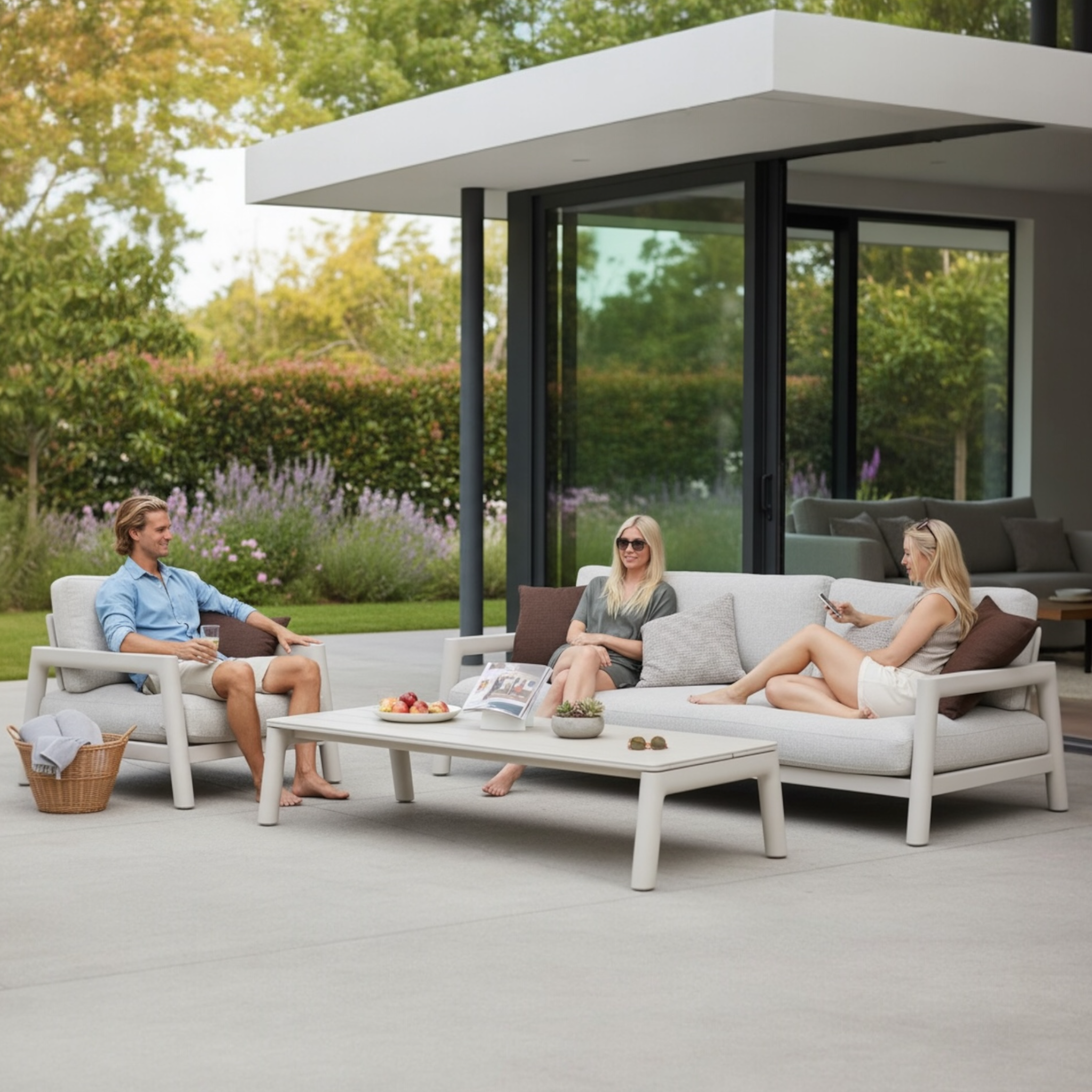 Salon de jardin haut de gamme en aluminium et corde modulable - MATIA