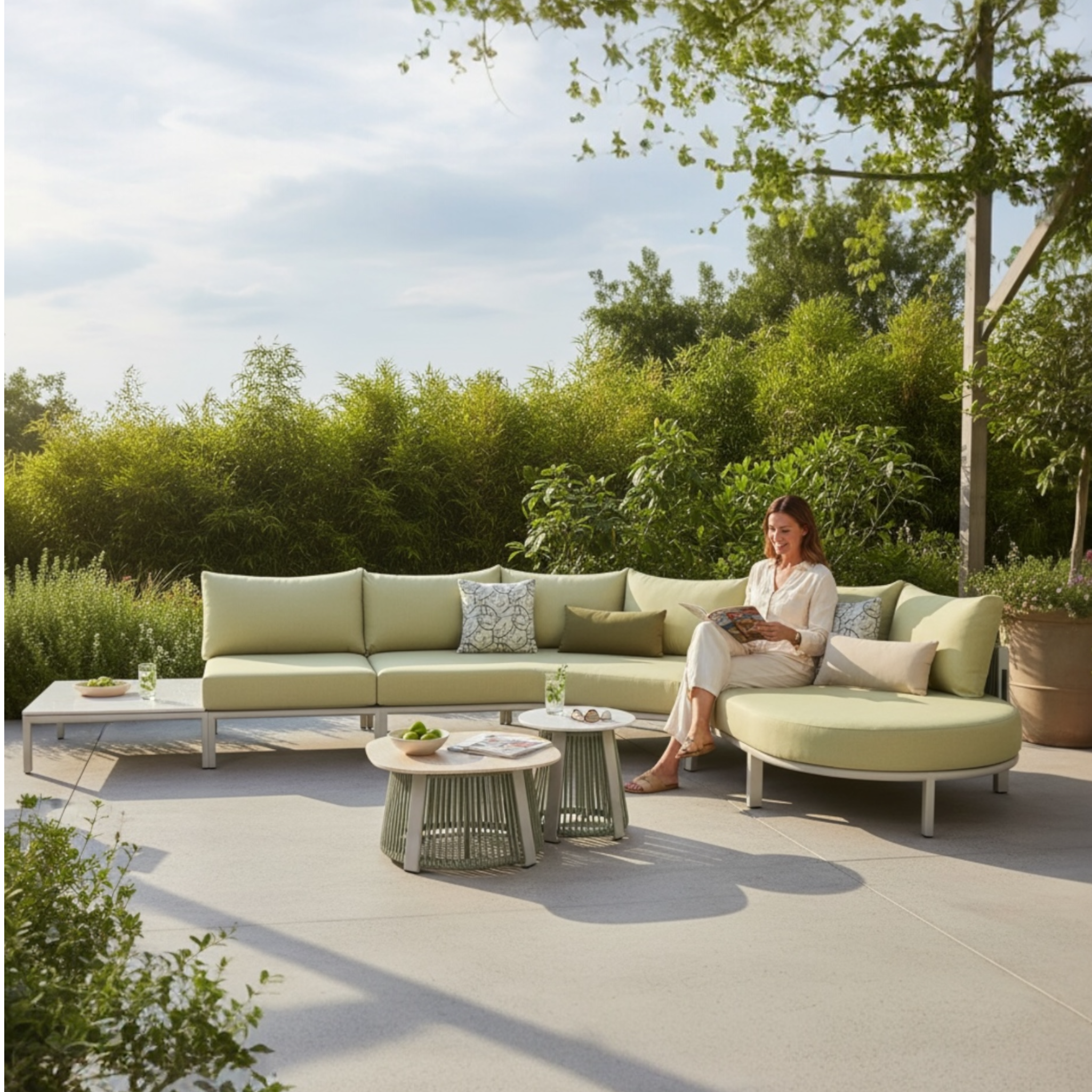 Salon d'angle design en aluminium et corde - MILAN VERT