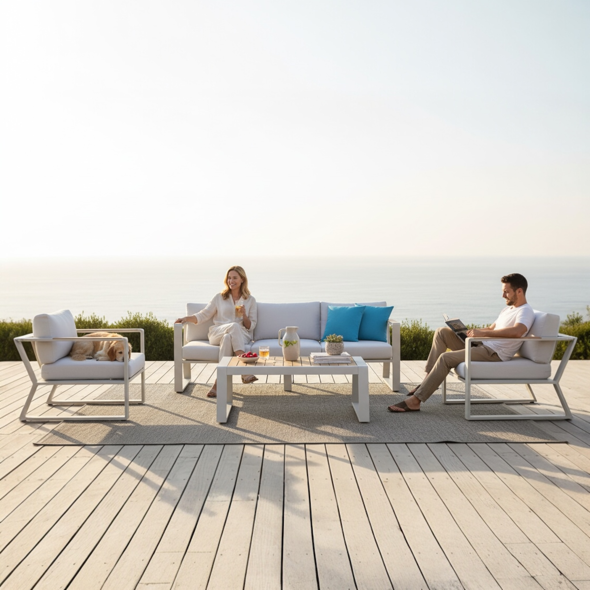 Salon de jardin design en aluminium et en teck - EXY