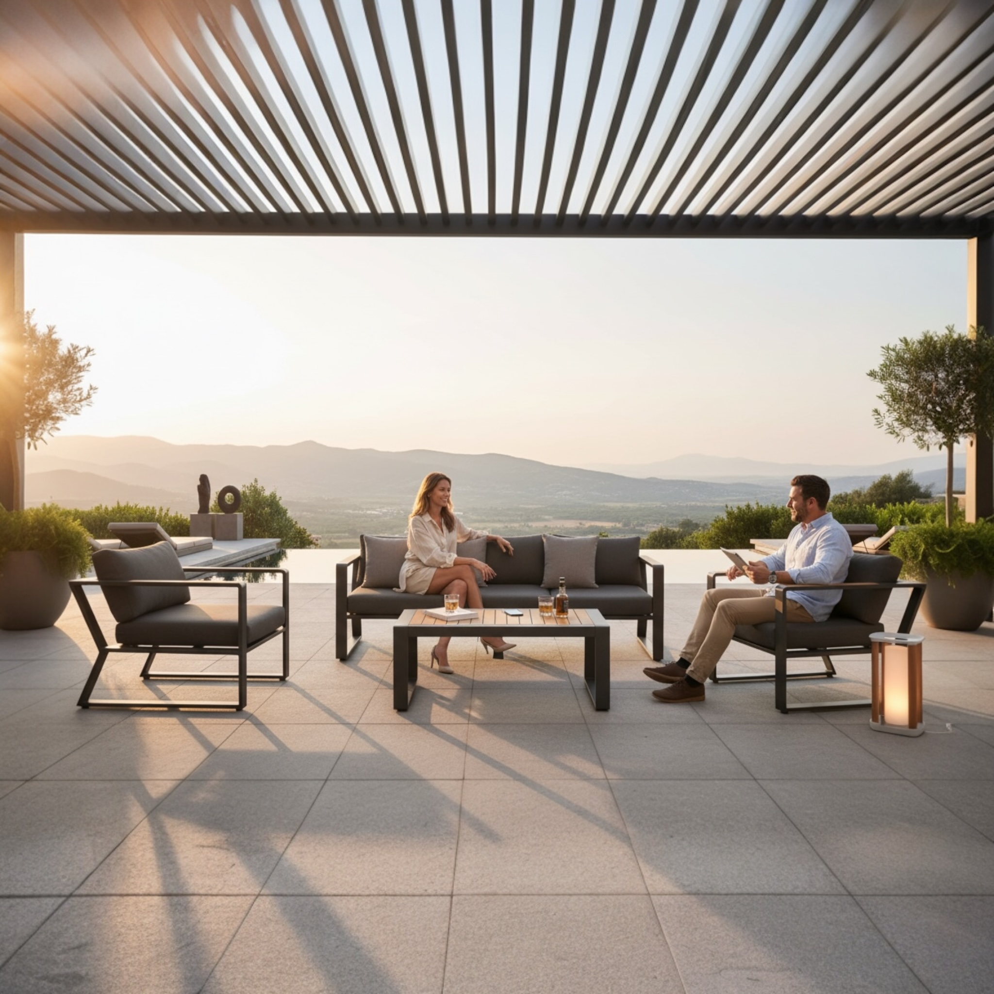 Salon de jardin design en aluminium et en teck - EXY NOIR