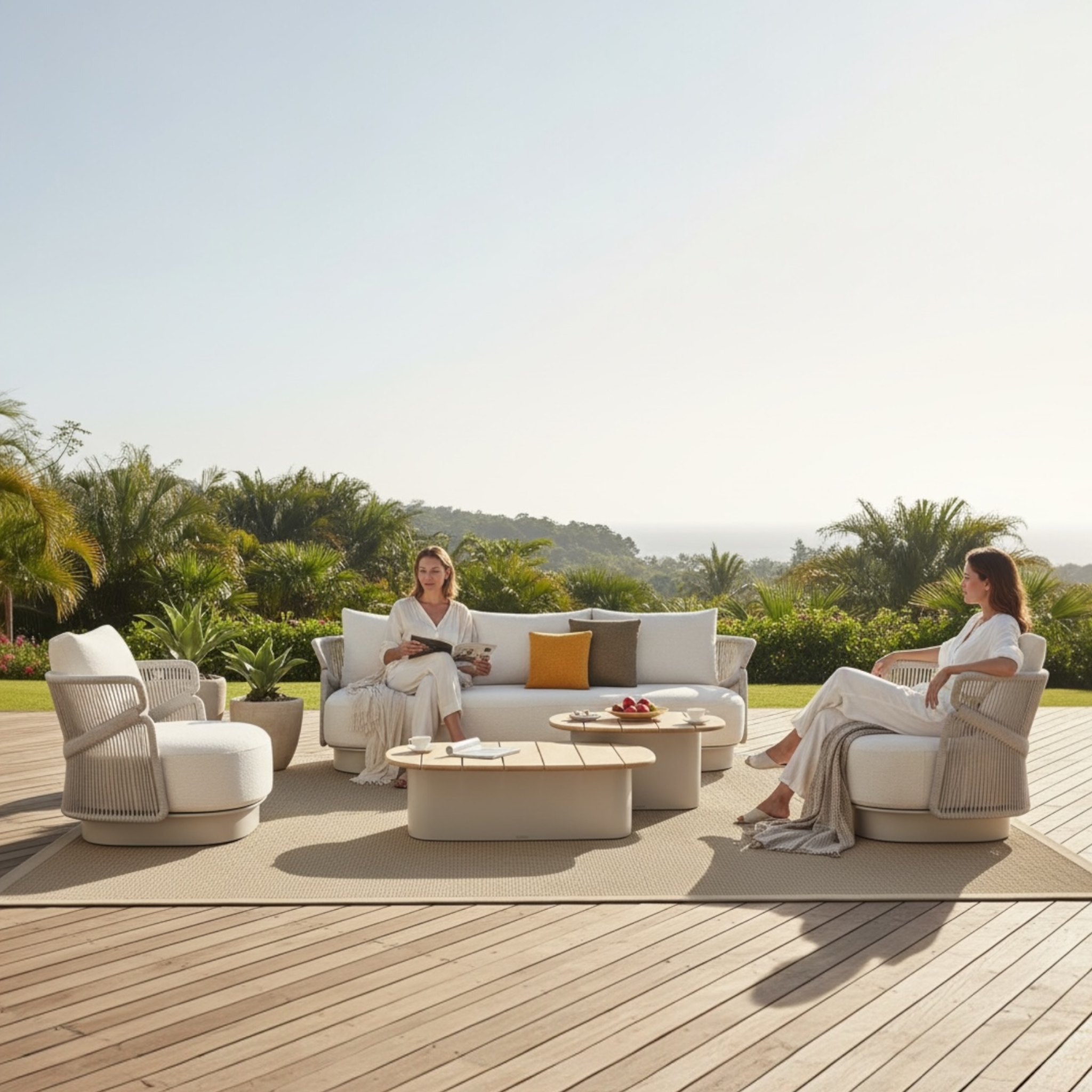 Salon de jardin design luxe en aluminium et en corde tressée - LASKA BEIGE