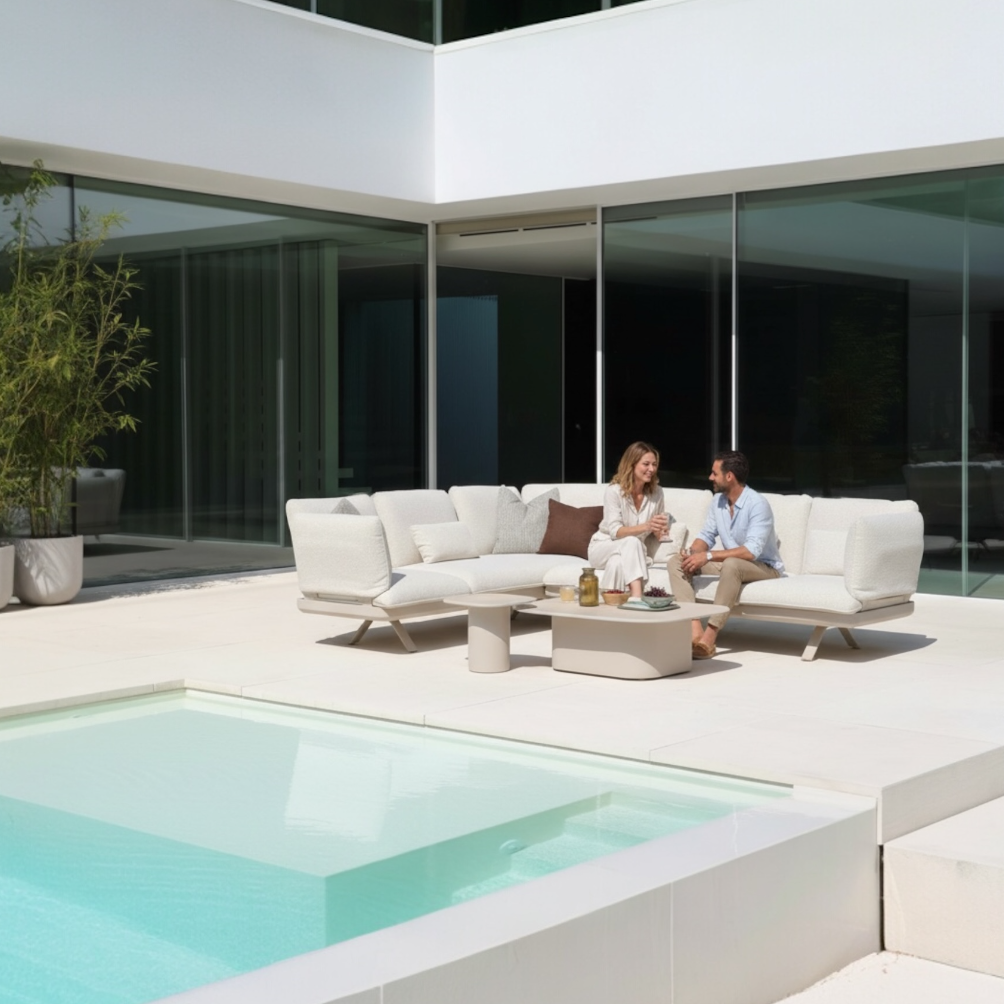 Salon de jardin en aluminium d'angle modulable - CAMILLE