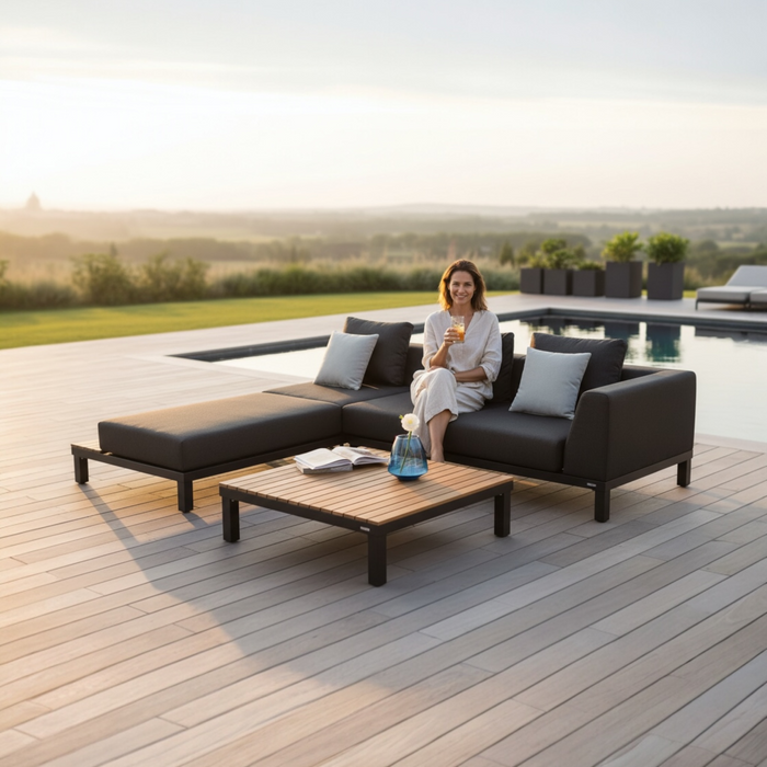 Salon de jardin en aluminium et en teck haut de gamme - JULY