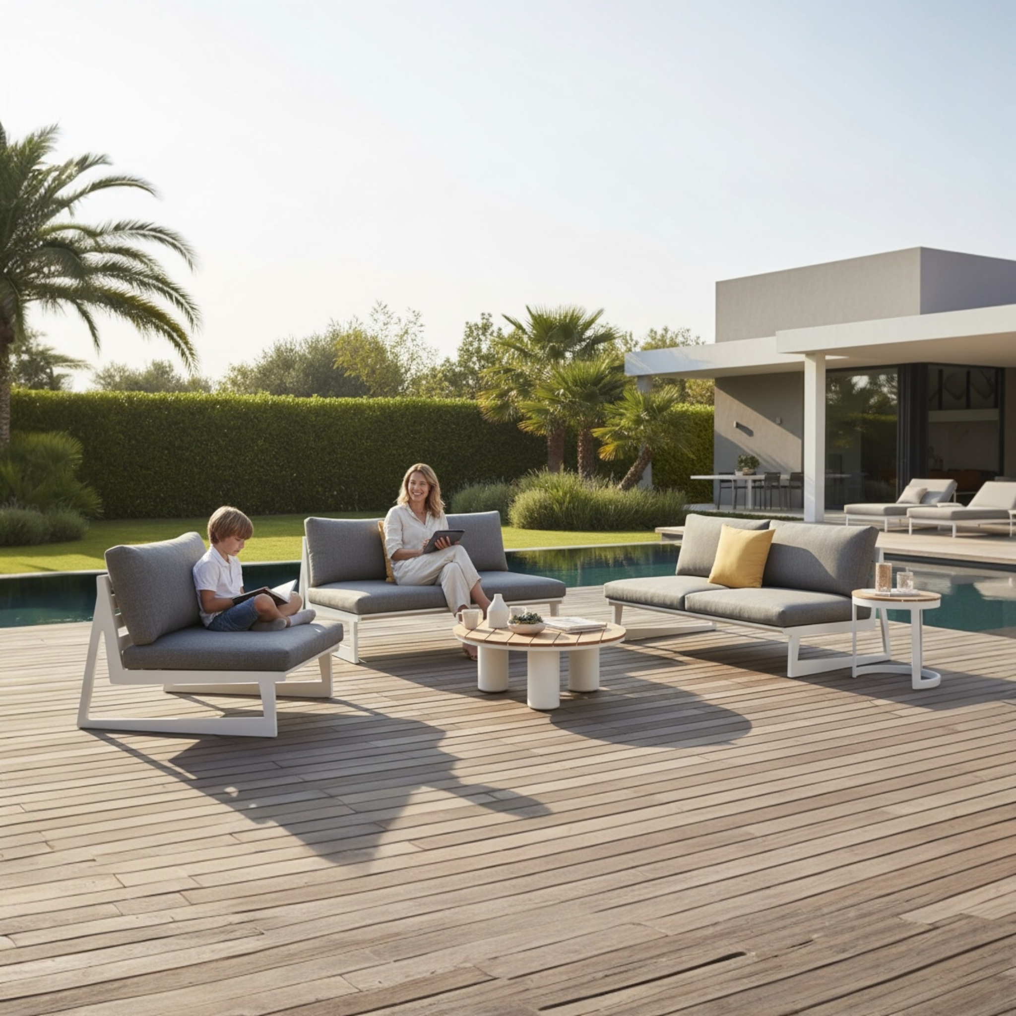 Salon de jardin moderne en aluminium blanc - LEO