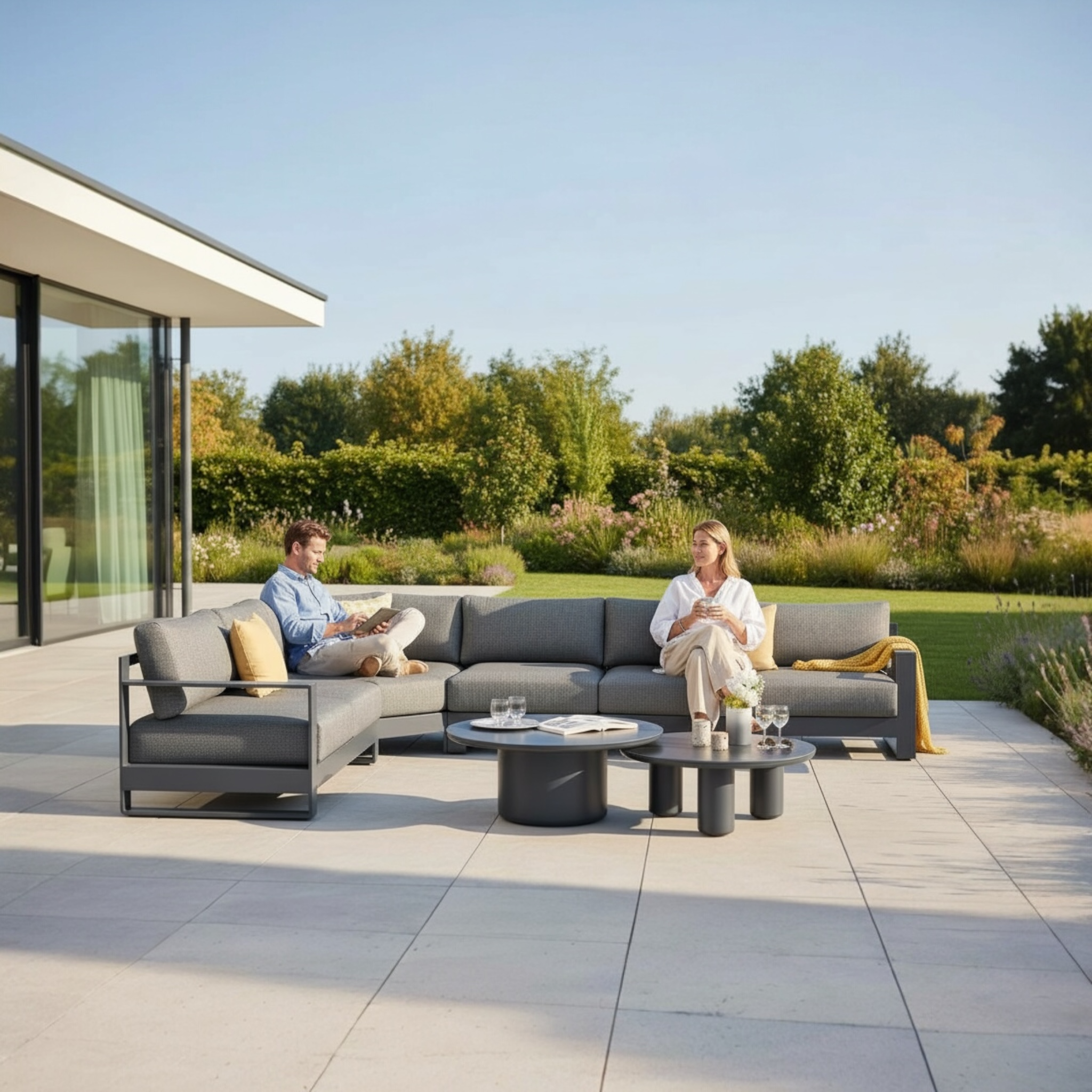 Salon de jardin design modulable aluminium haut de gamme - IRIS COSY NOIR