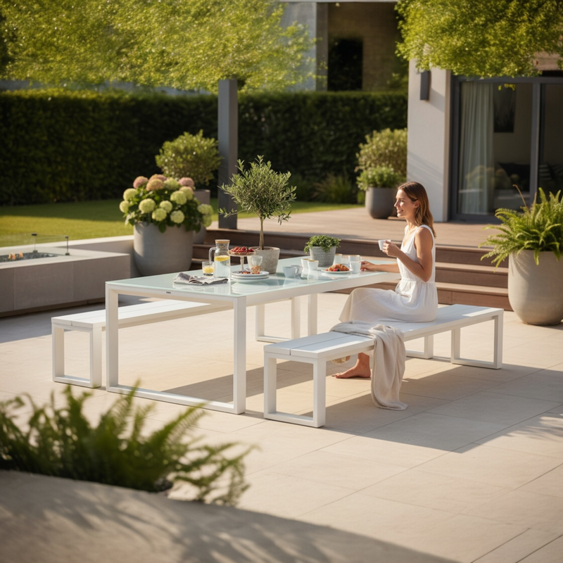 Table de jardin en aluminium - COMO avec plateau en verre 240CM