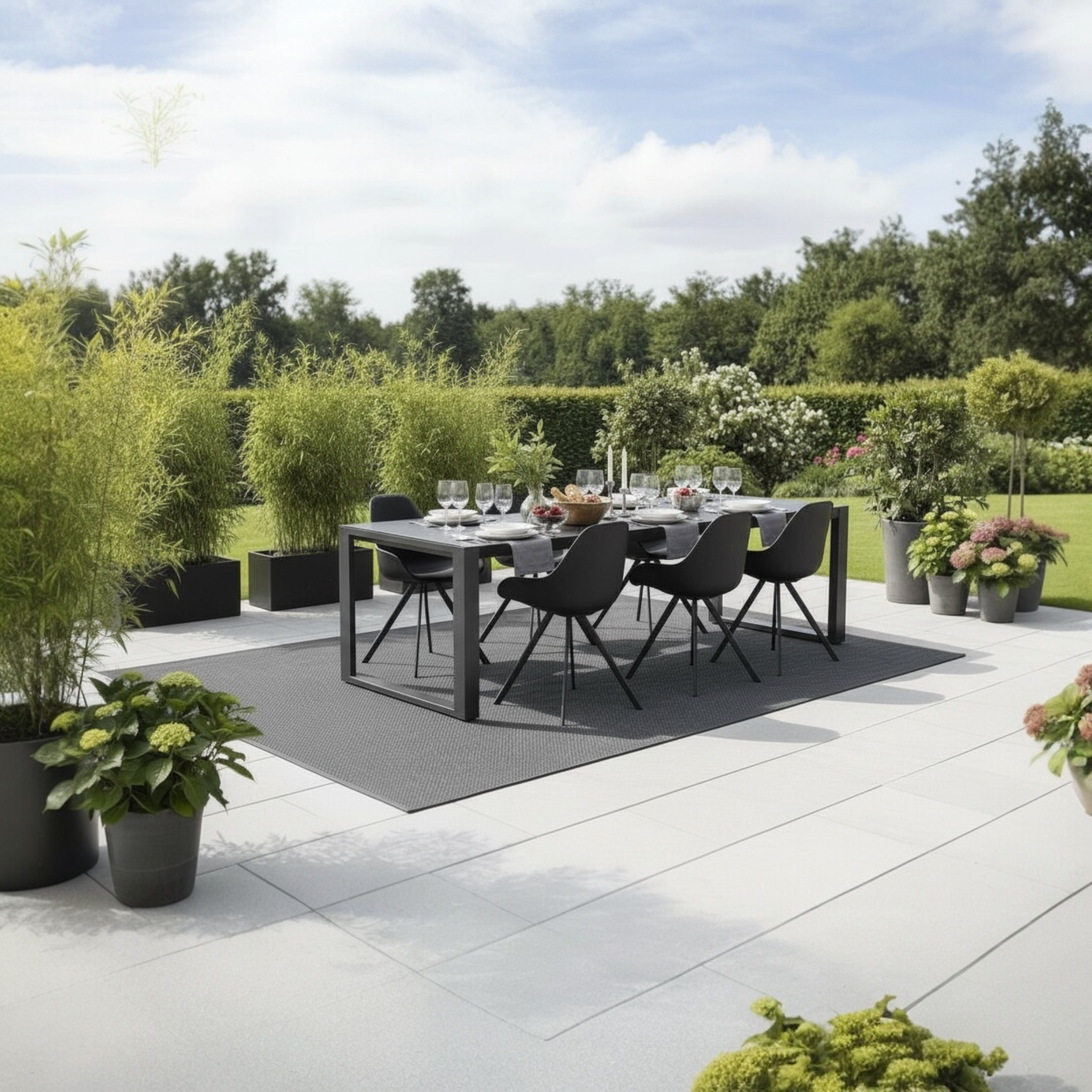 Table de jardin en aluminium - COMO noir avec plateau en céramique 200/240CM