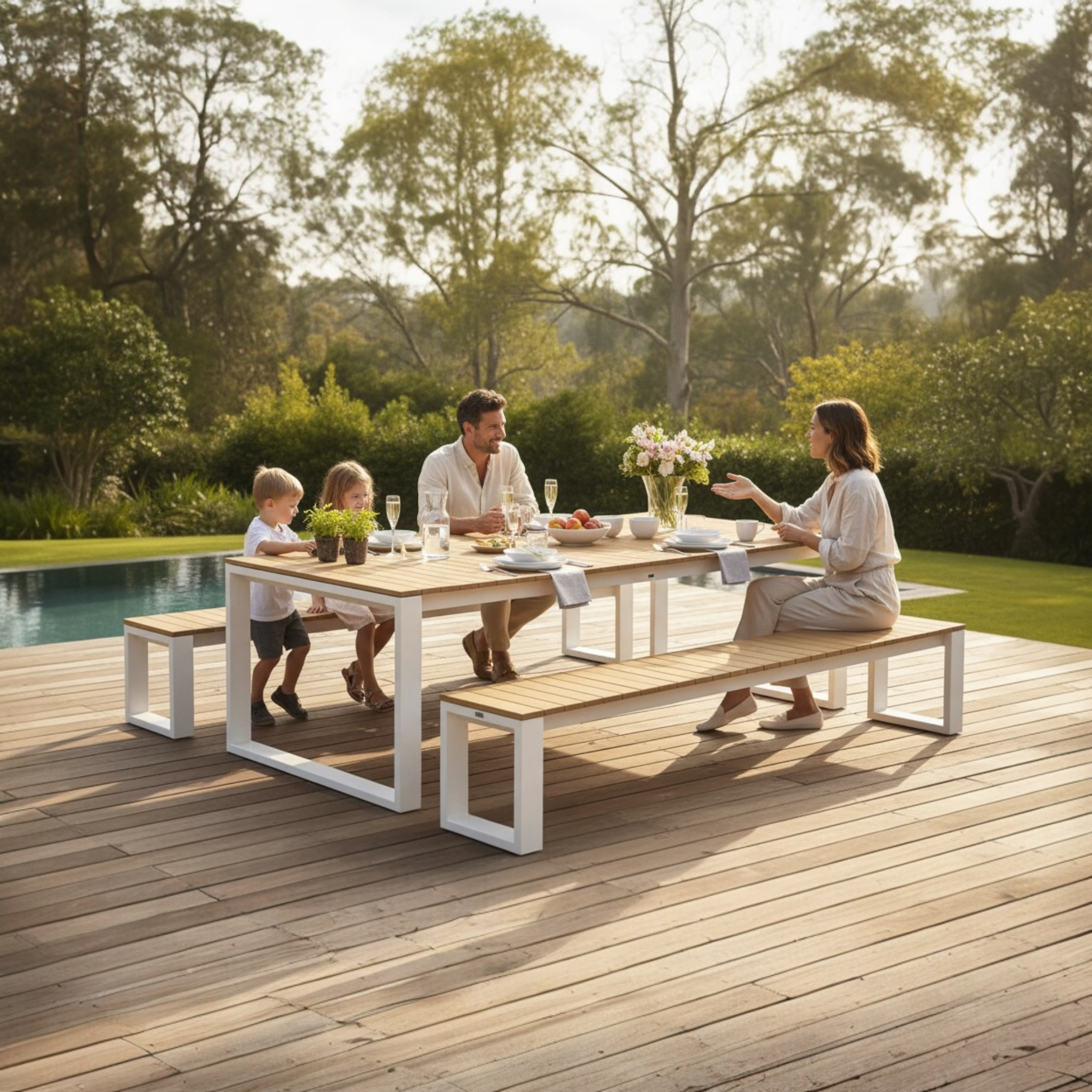 Table de jardin en teck et aluminium haut de gamme - COMO 200CM