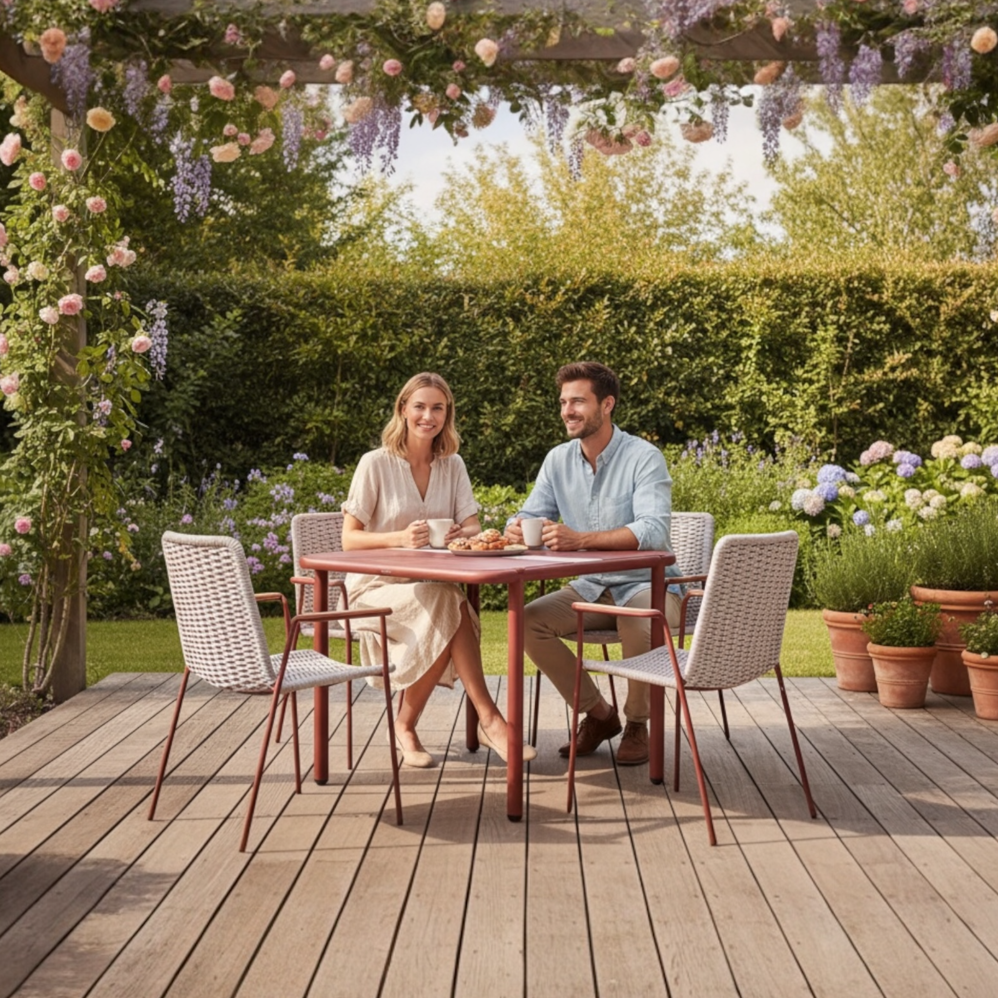 Table repas carré extérieur en aluminium - SARRAN ROUGE