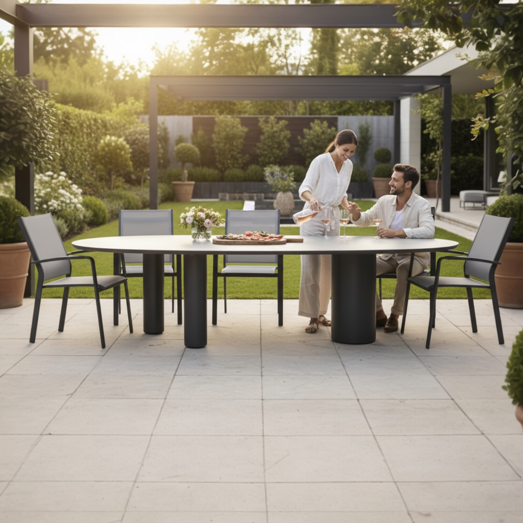 Table de jardin design forme organique aluminium et plateau céramique - AURA