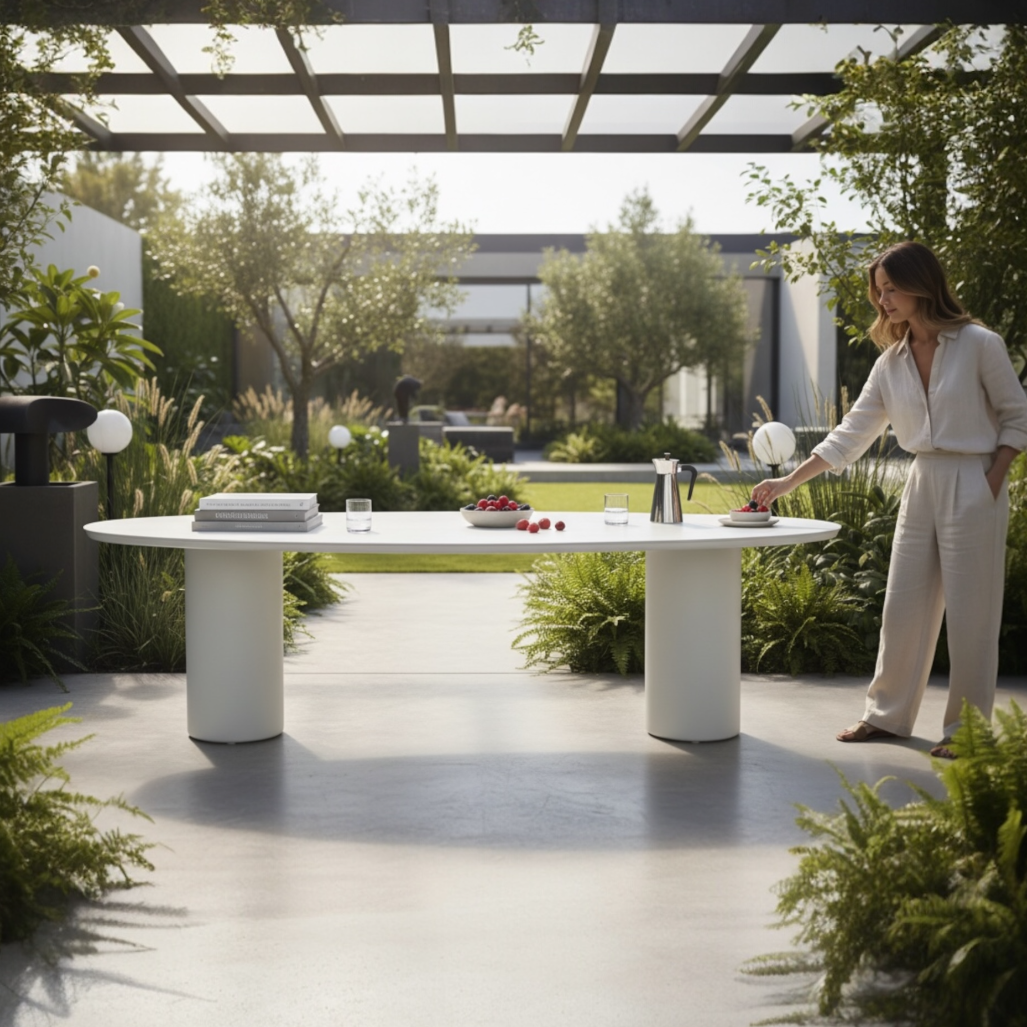 Table de jardin ovale aluminium et plateau céramique haut de gamme - NINO