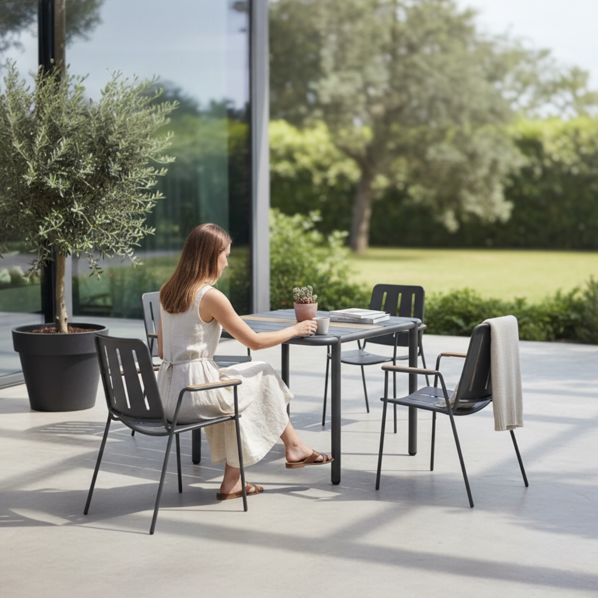 Table repas carré extérieur en aluminium - SARRAN NOIR
