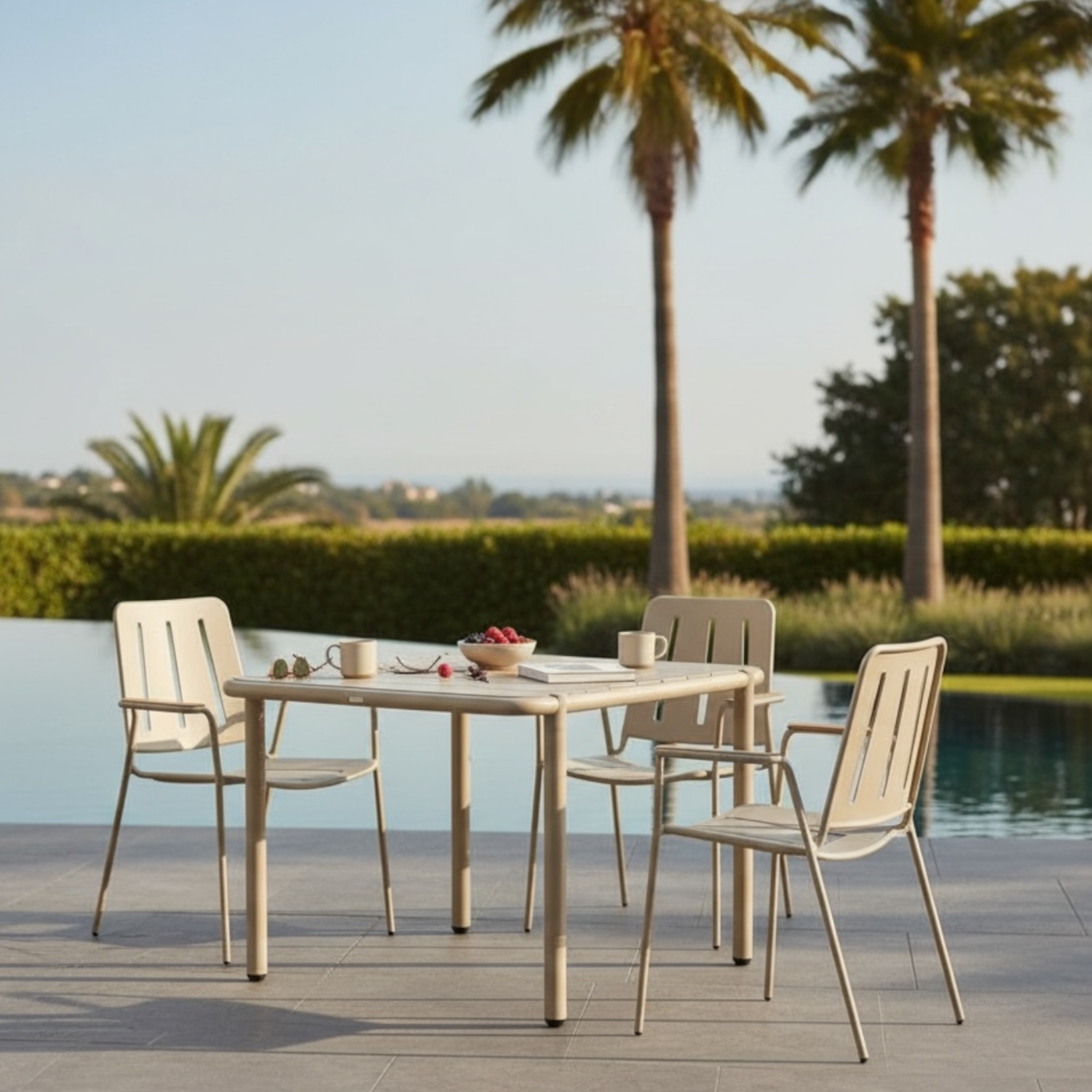 Table repas carré extérieur en aluminium - SARRAN BEIGE