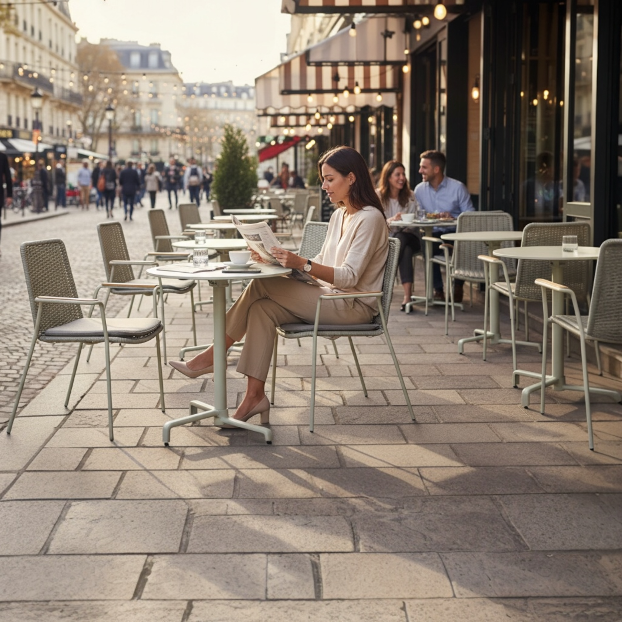 Table bistro ronde en aluminium beige - SARRAN