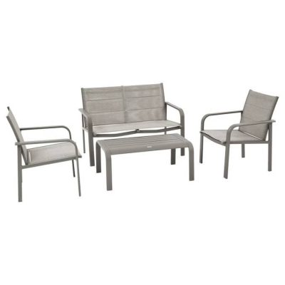Chaise longue d'extérieur en aluminium argenté avec coussin gris